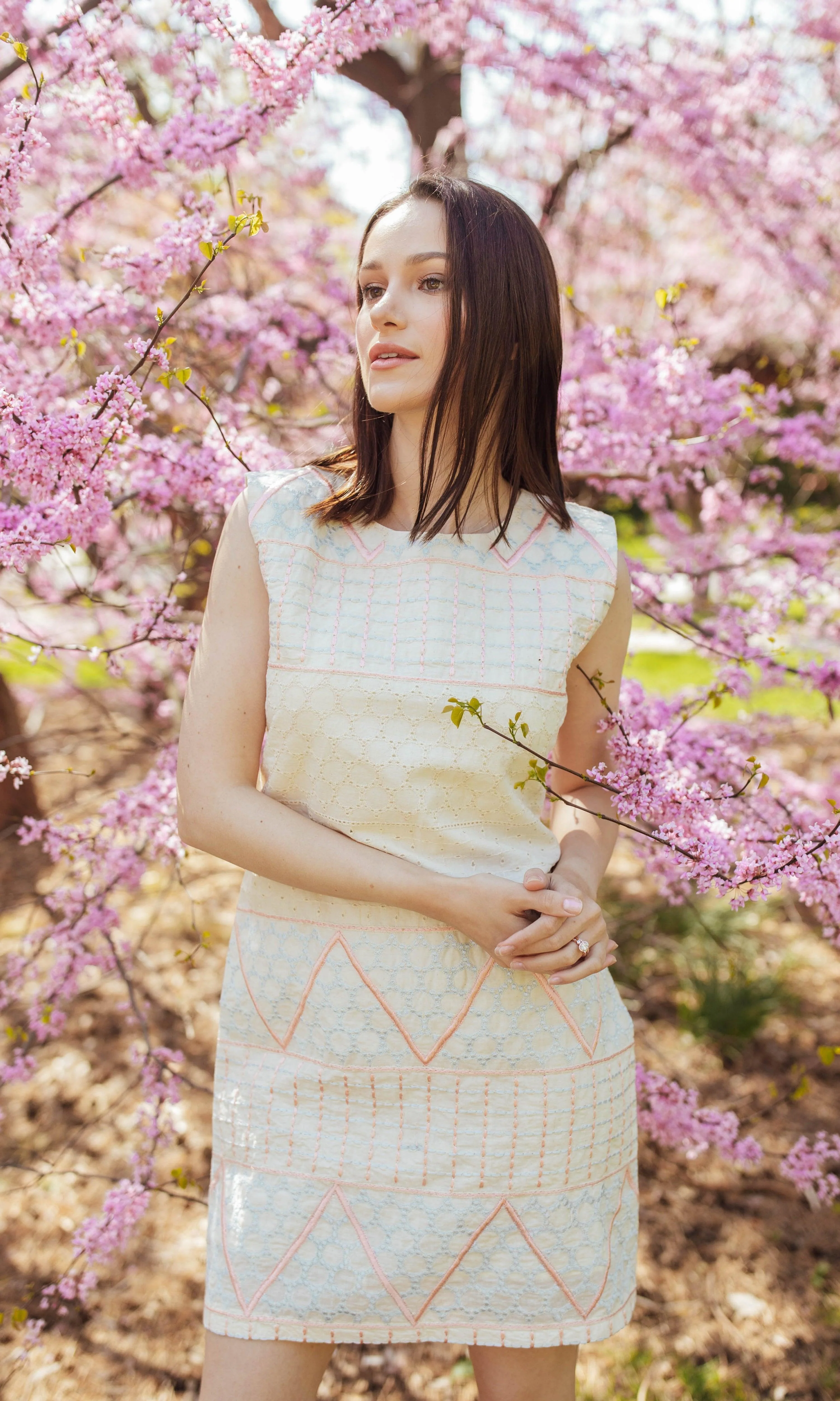 White Mini Dress with Eyelet Embroidery - Image 5