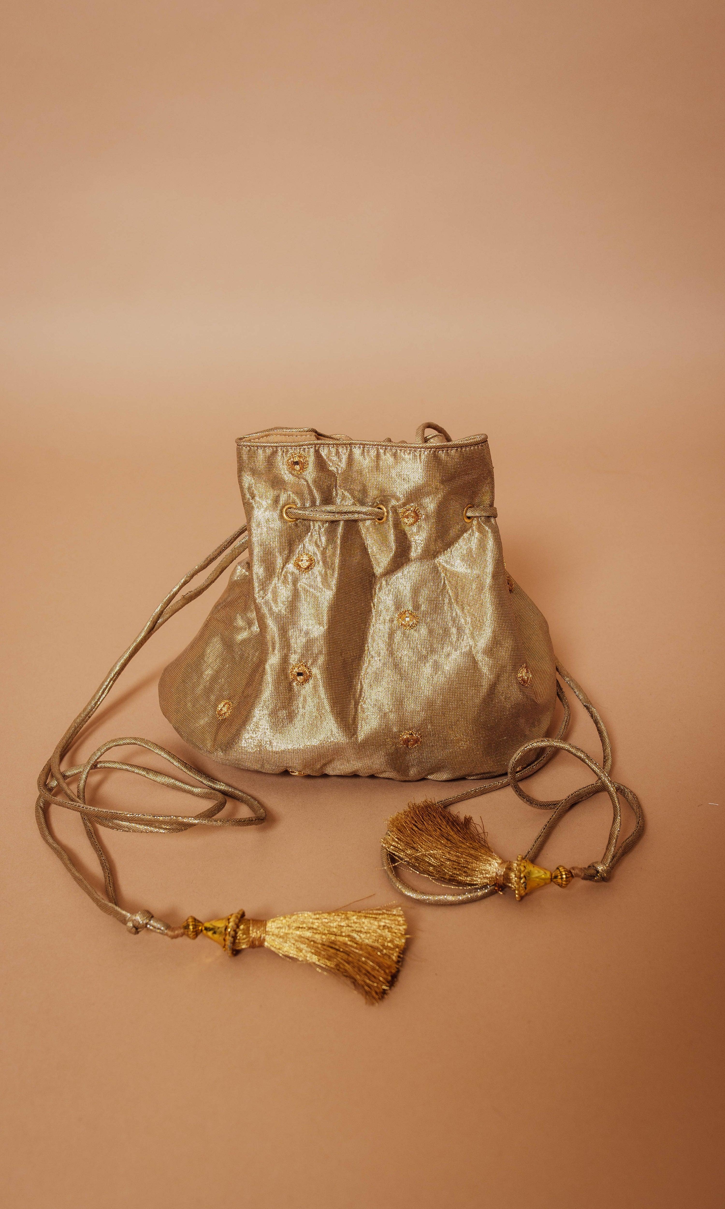 Gold Metallic Silk Potli Bag