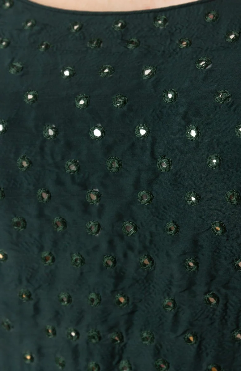 Green Mirror Embroidered Gown with Dupatta - Image 3