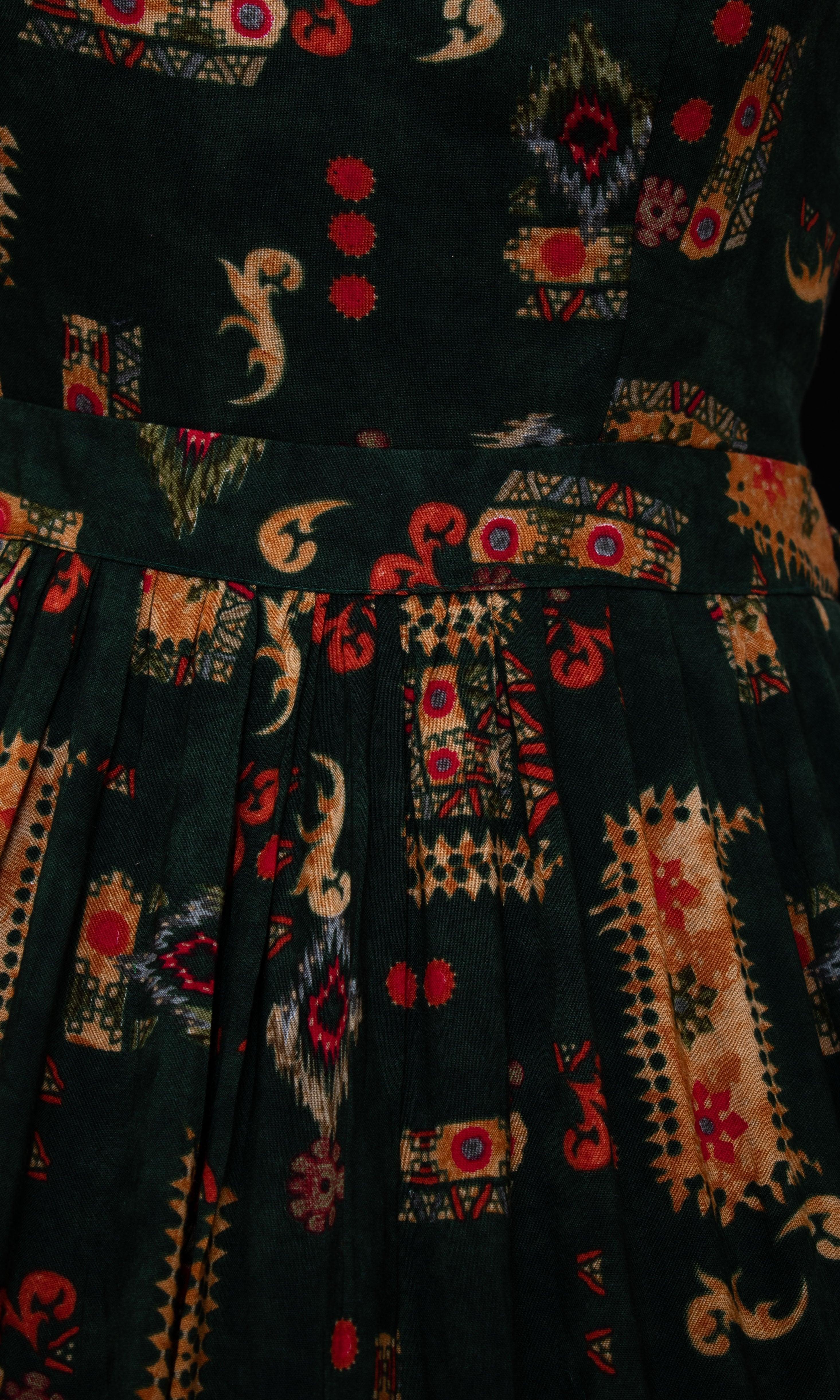 Green Ethnic Motif Print Convertible Maxi Gown - Image 3