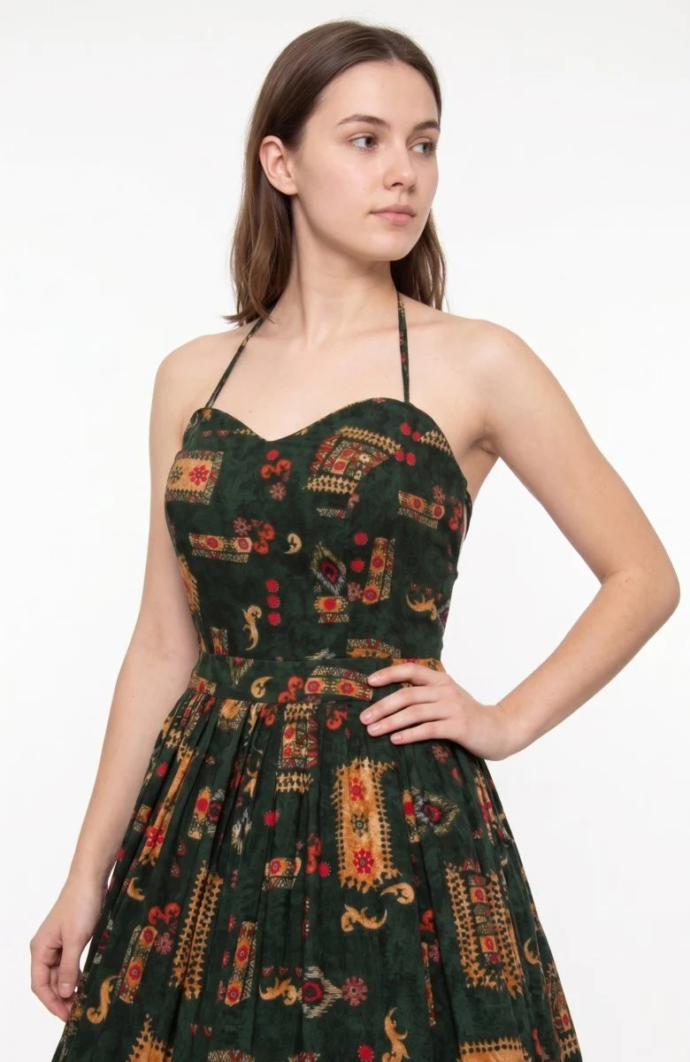 Green Ethnic Motif Print Convertible Maxi Gown - Image 6