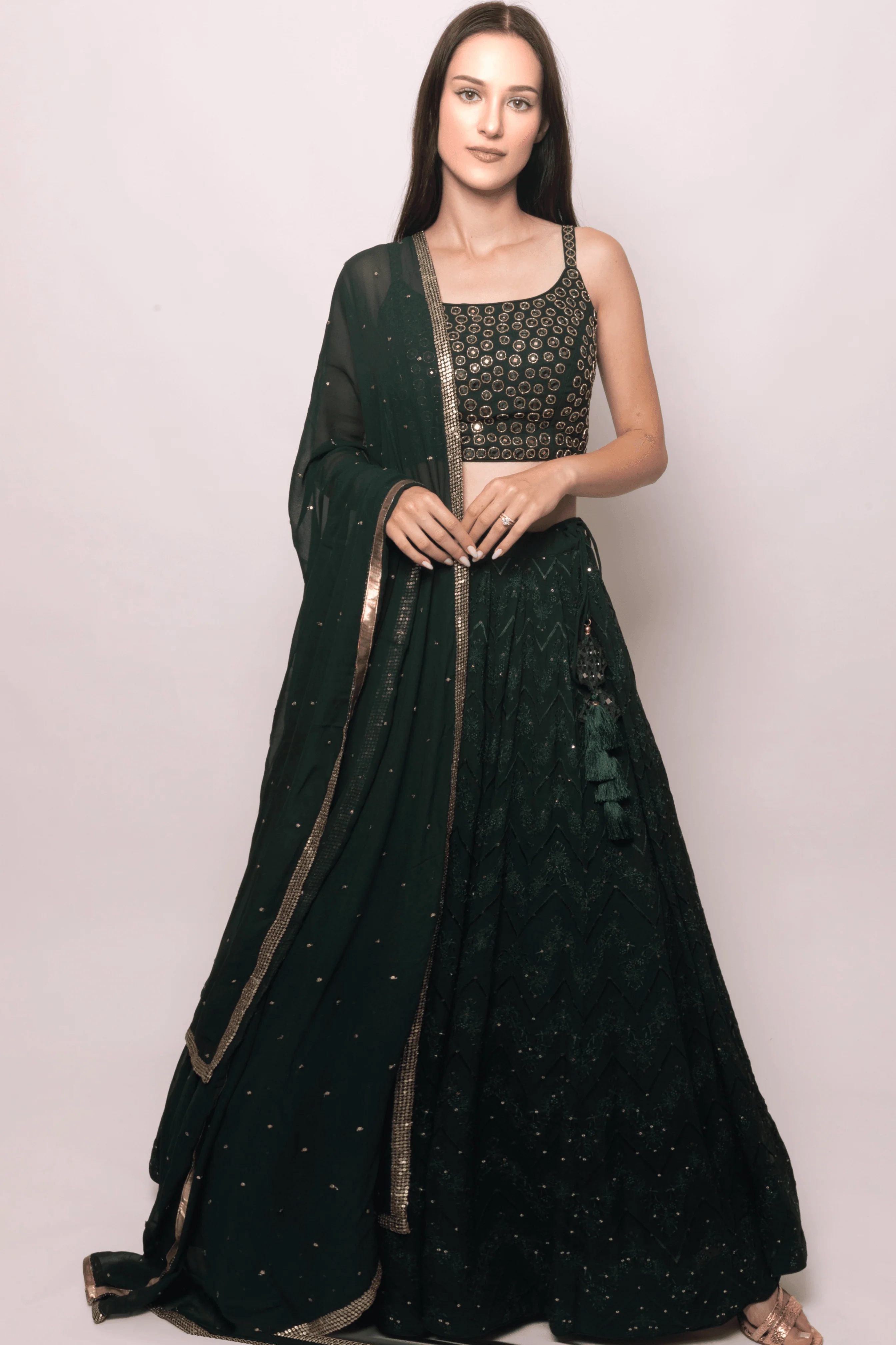 Green Georgette Lehenga Choli with Heavy Hand Embroidered blouse - Image 4
