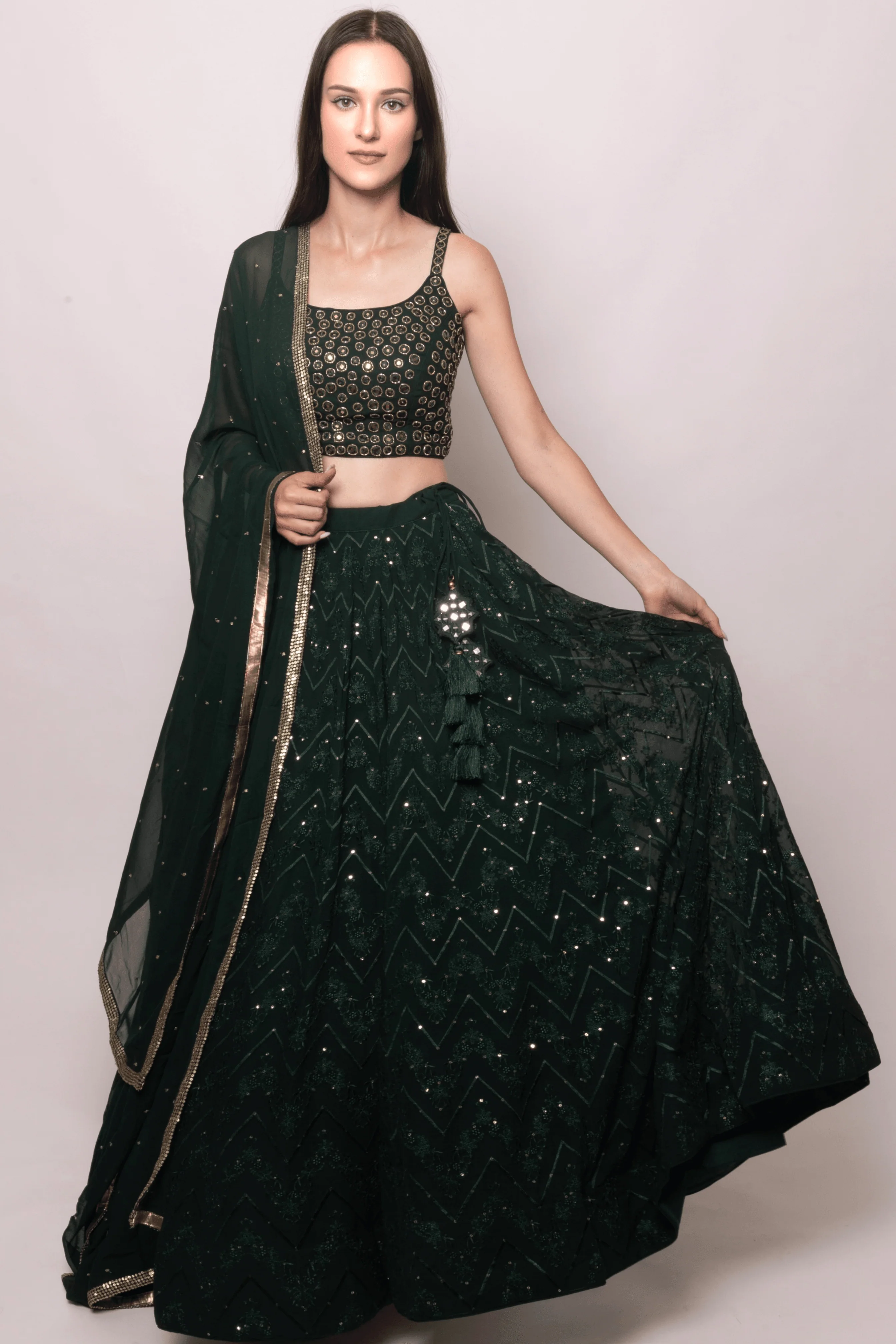 Green Georgette Lehenga Choli with Heavy Hand Embroidered blouse - Image 5