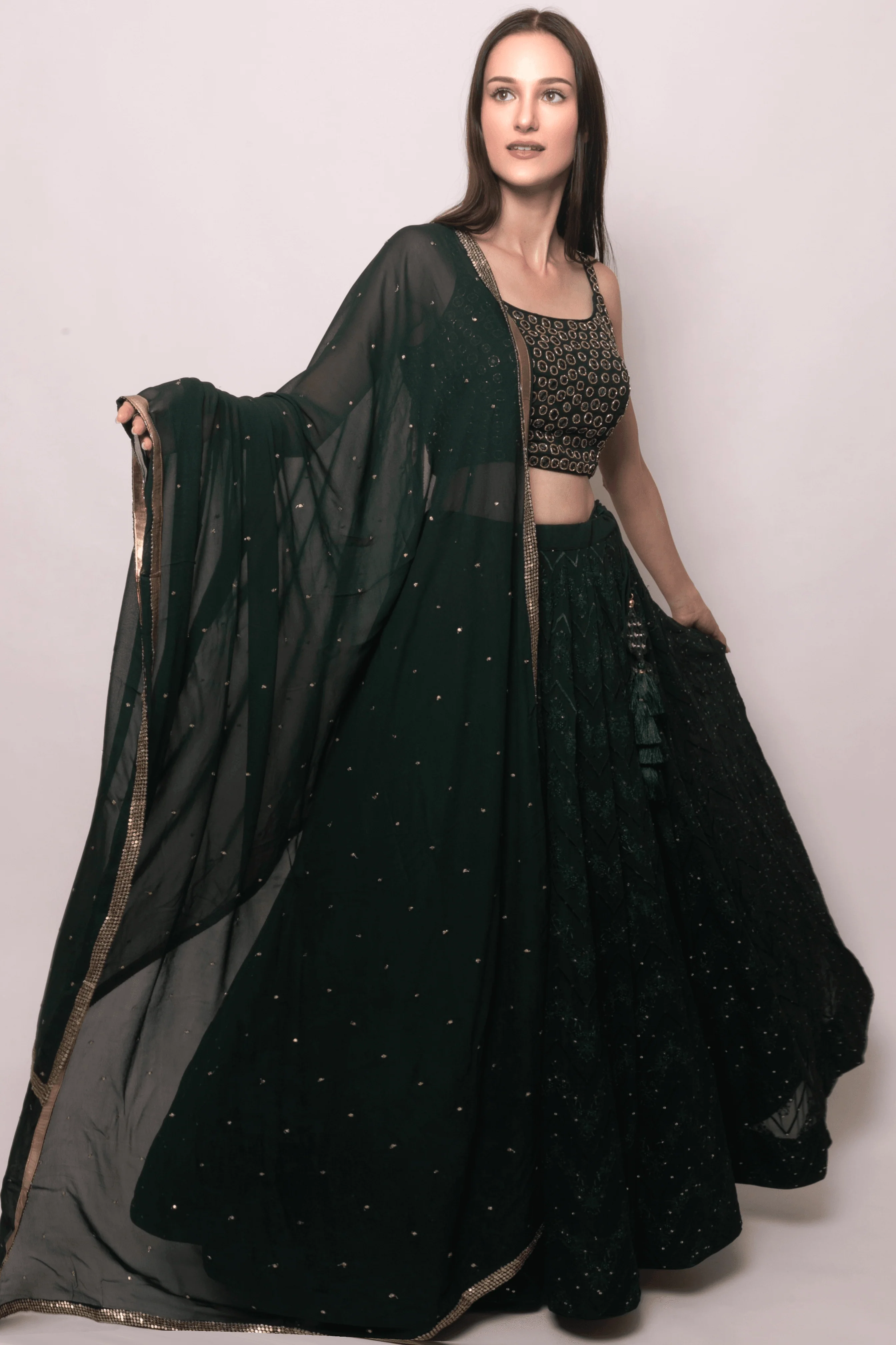 Green Georgette Lehenga Choli with Heavy Hand Embroidered blouse - Image 6