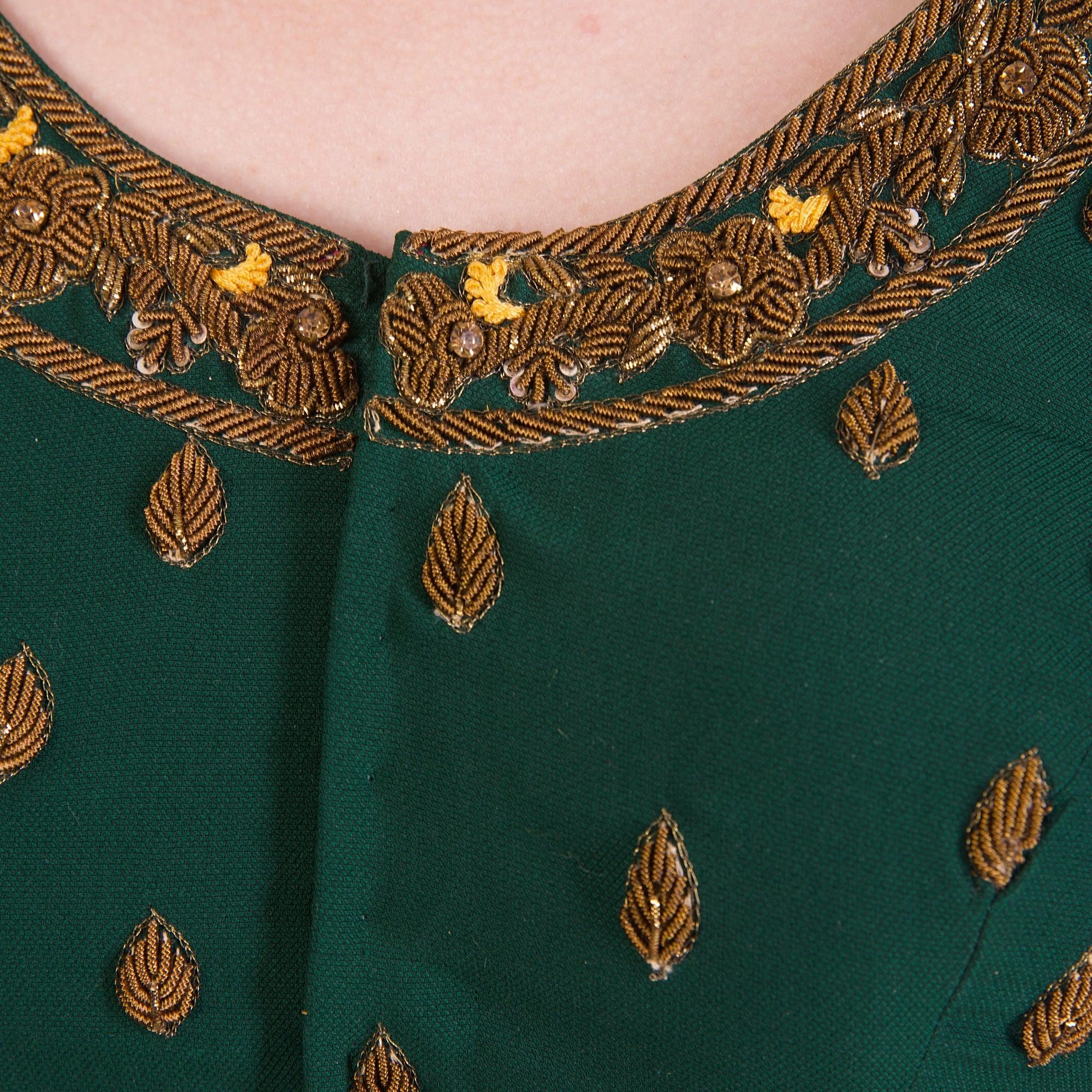 Green Heavy Hand Embroidered Silk Saree Blouse with Long Sleeves - Image 4