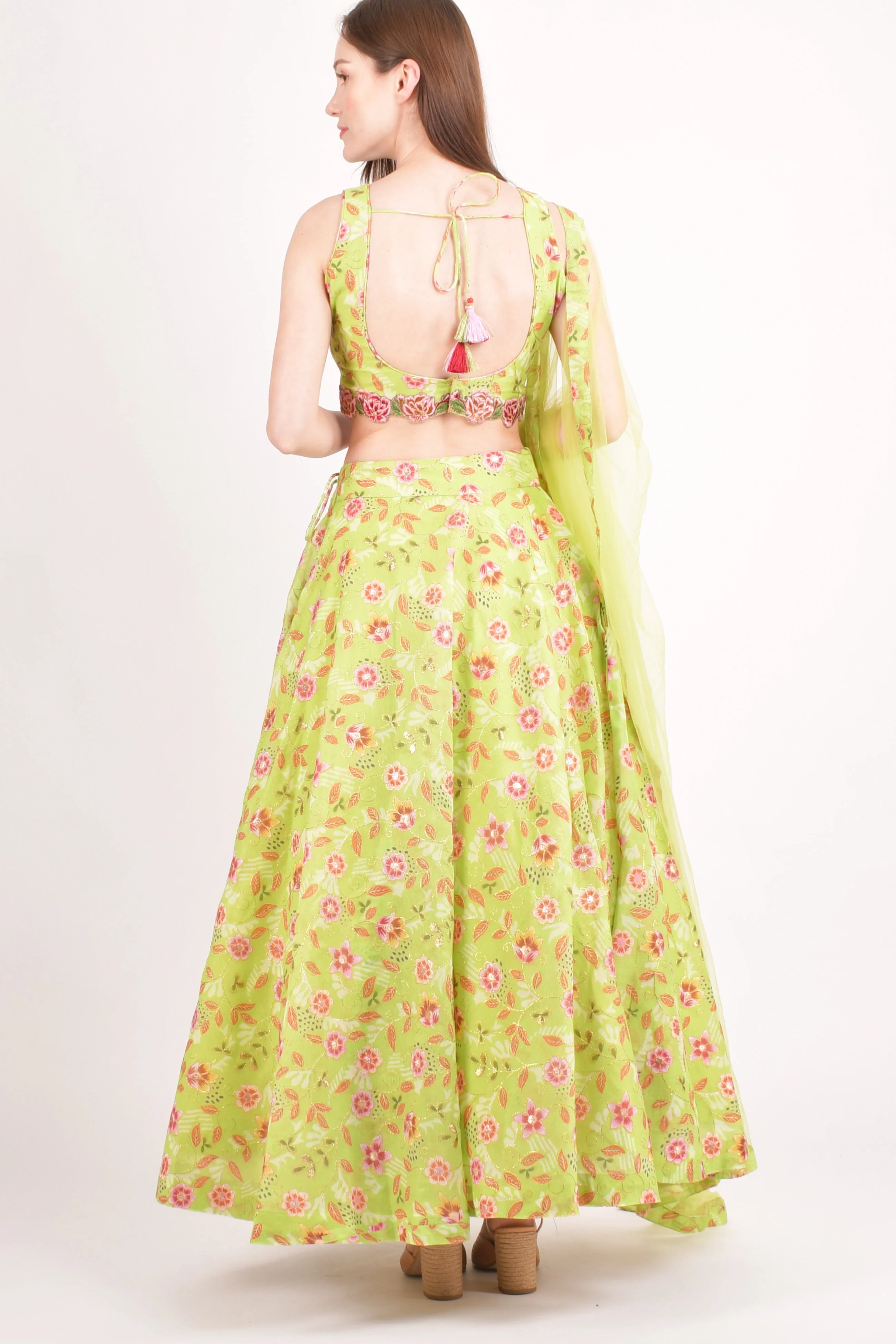 Green Mirror Embroidered Lehenga Choli with all over Embroidery - Image 2