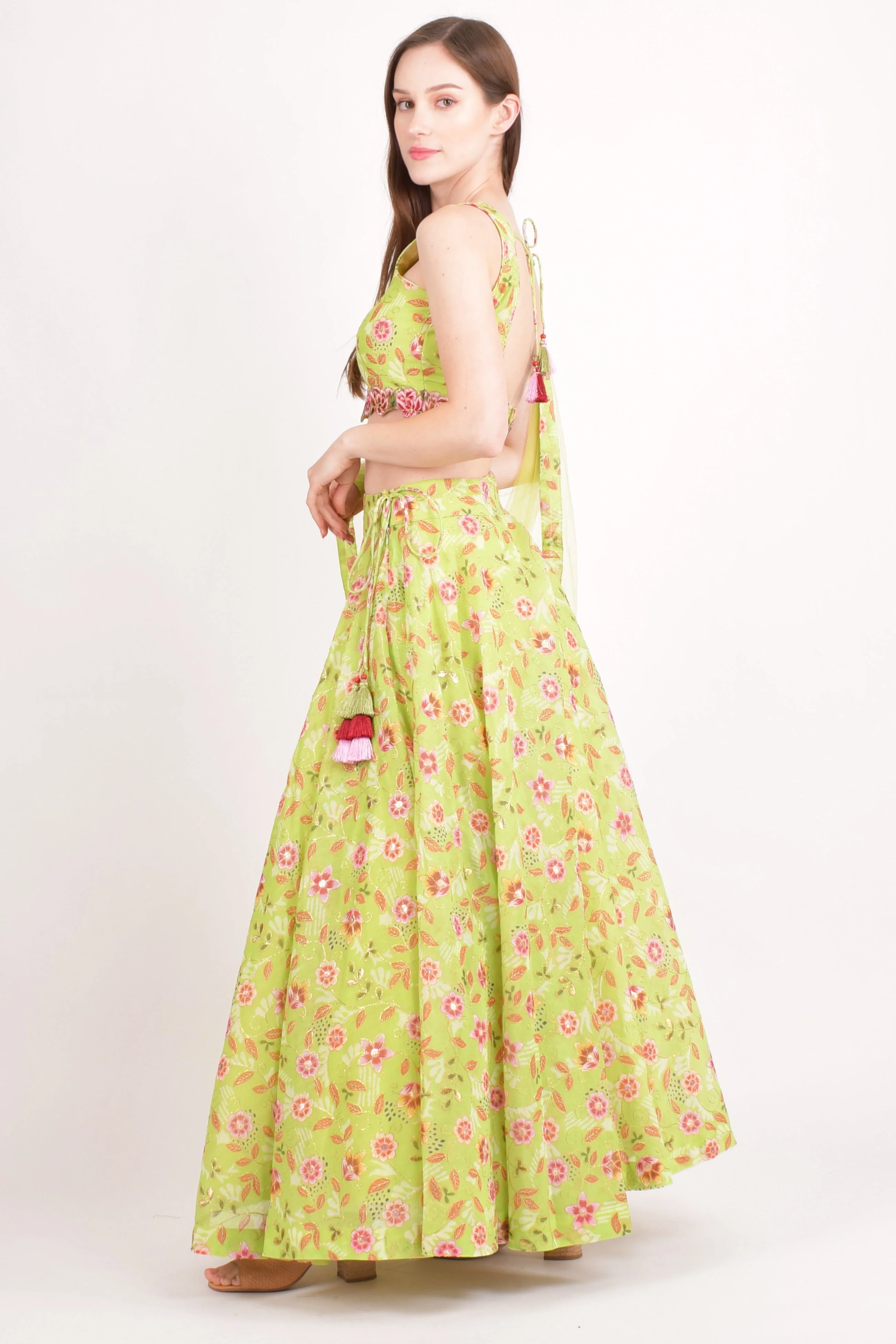 Green Mirror Embroidered Lehenga Choli with all over Embroidery - Image 4