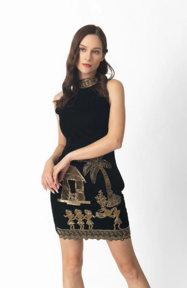 Mini Black Dress with Varli Hand Embroidery - Image 12