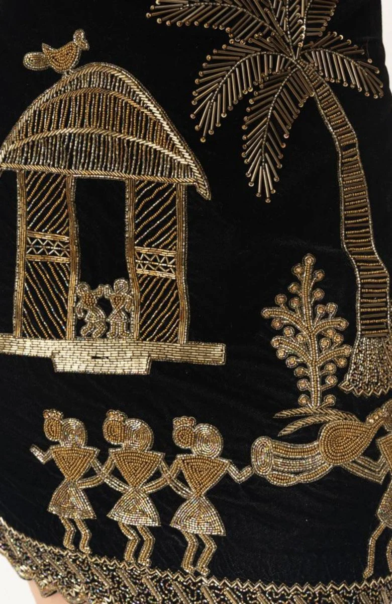 Mini Black Dress with Varli Hand Embroidery - Image 3