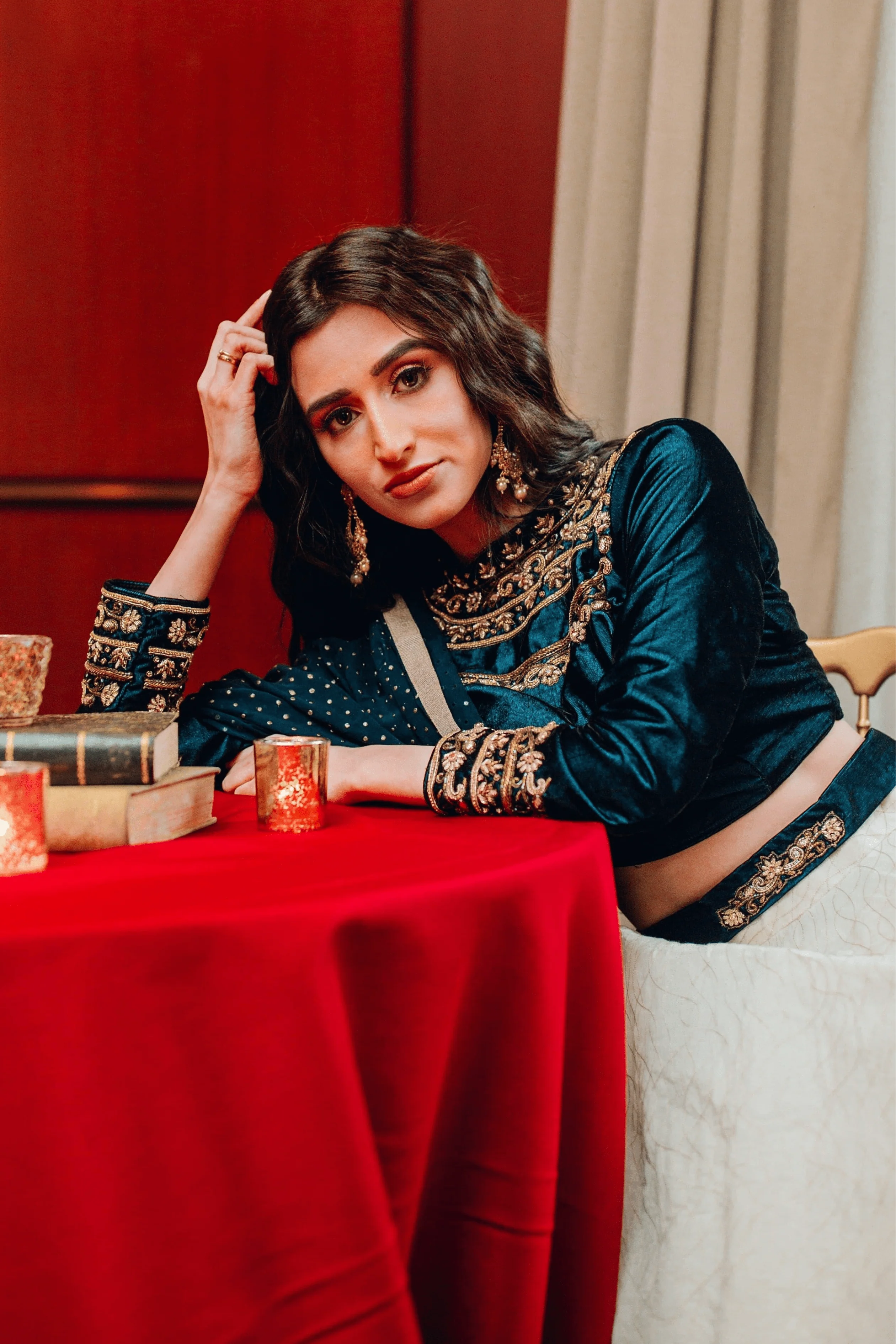 Navy Hand Embroidered Lehenga Choli - Image 3
