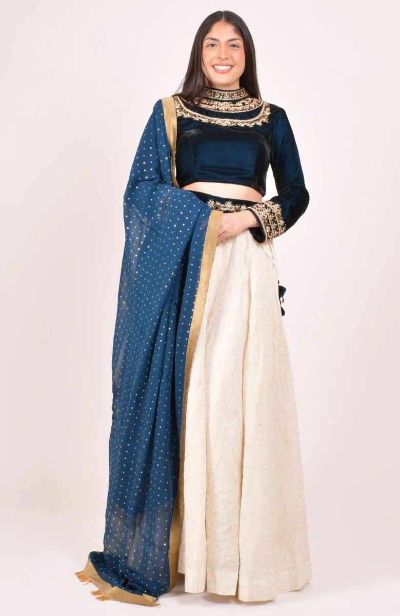 Navy Hand Embroidered Lehenga Choli - Image 4