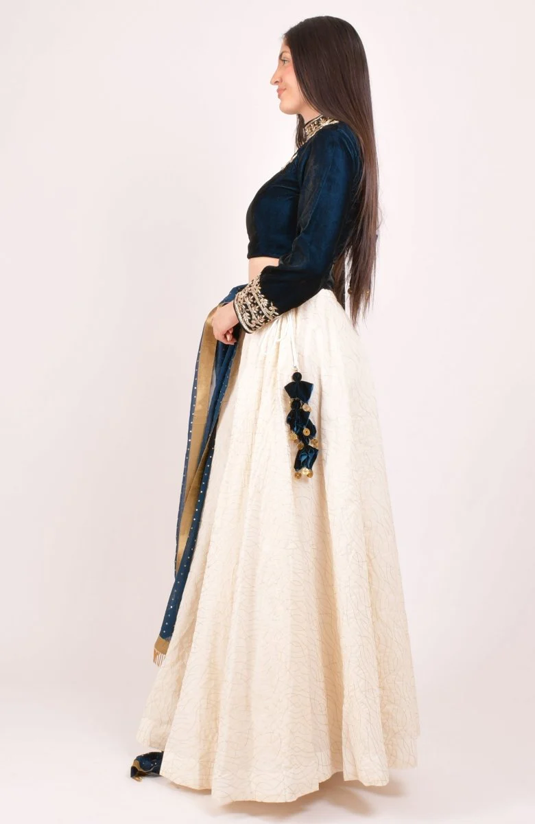 Navy Hand Embroidered Lehenga Choli - Image 5
