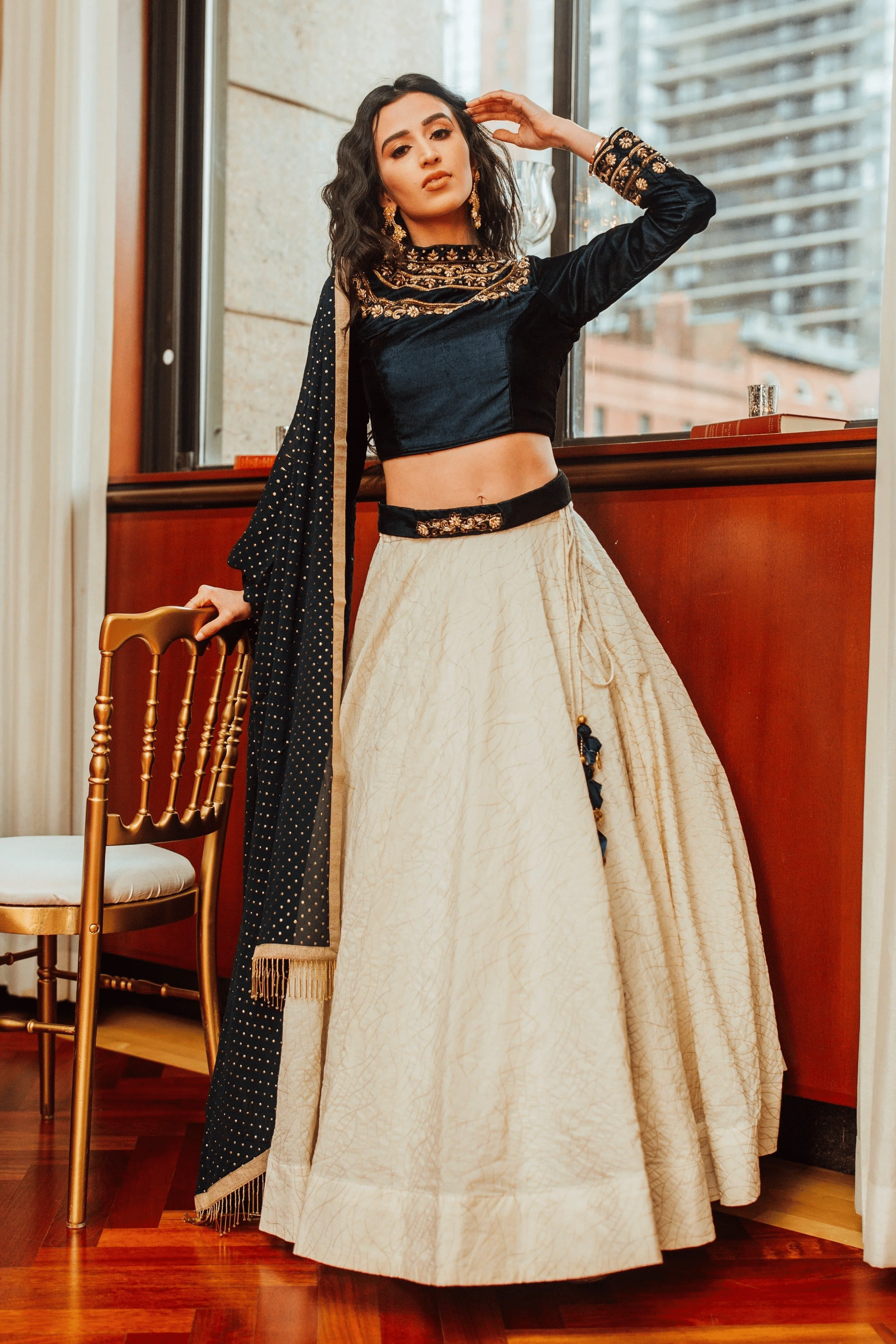 Navy Hand Embroidered Lehenga Choli - Image 6