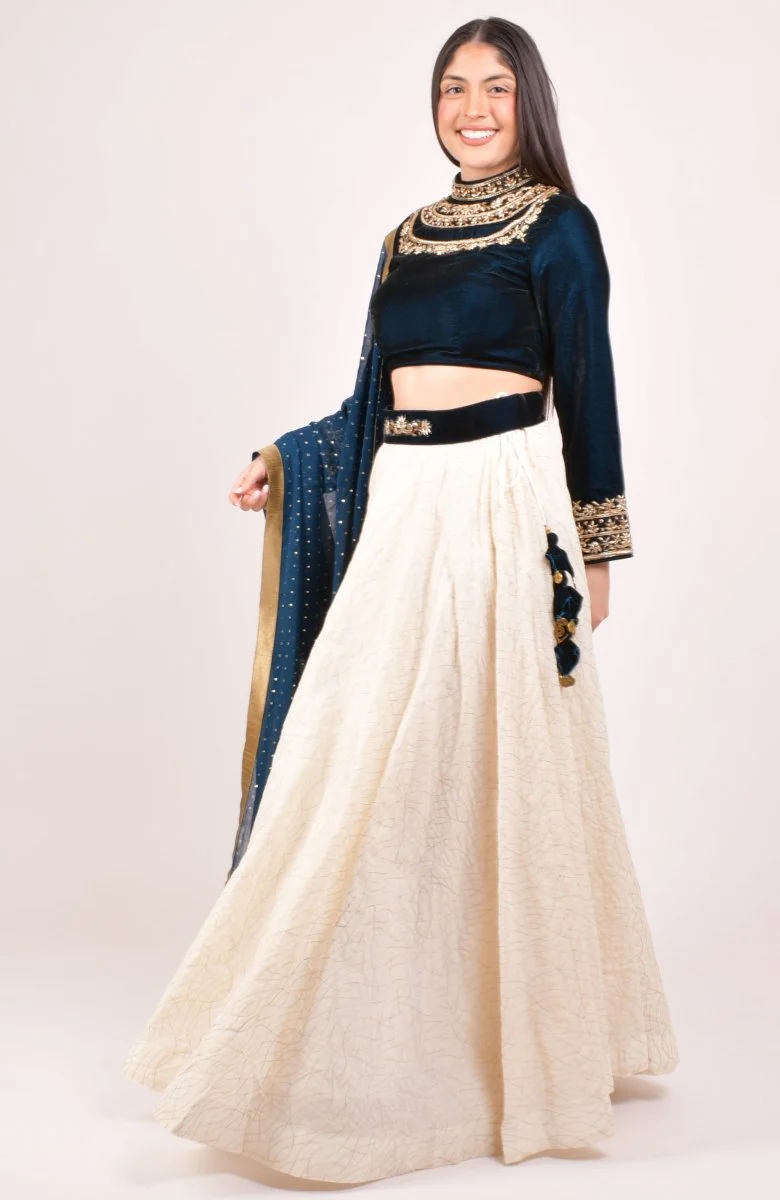 Navy Hand Embroidered Lehenga Choli - Image 7