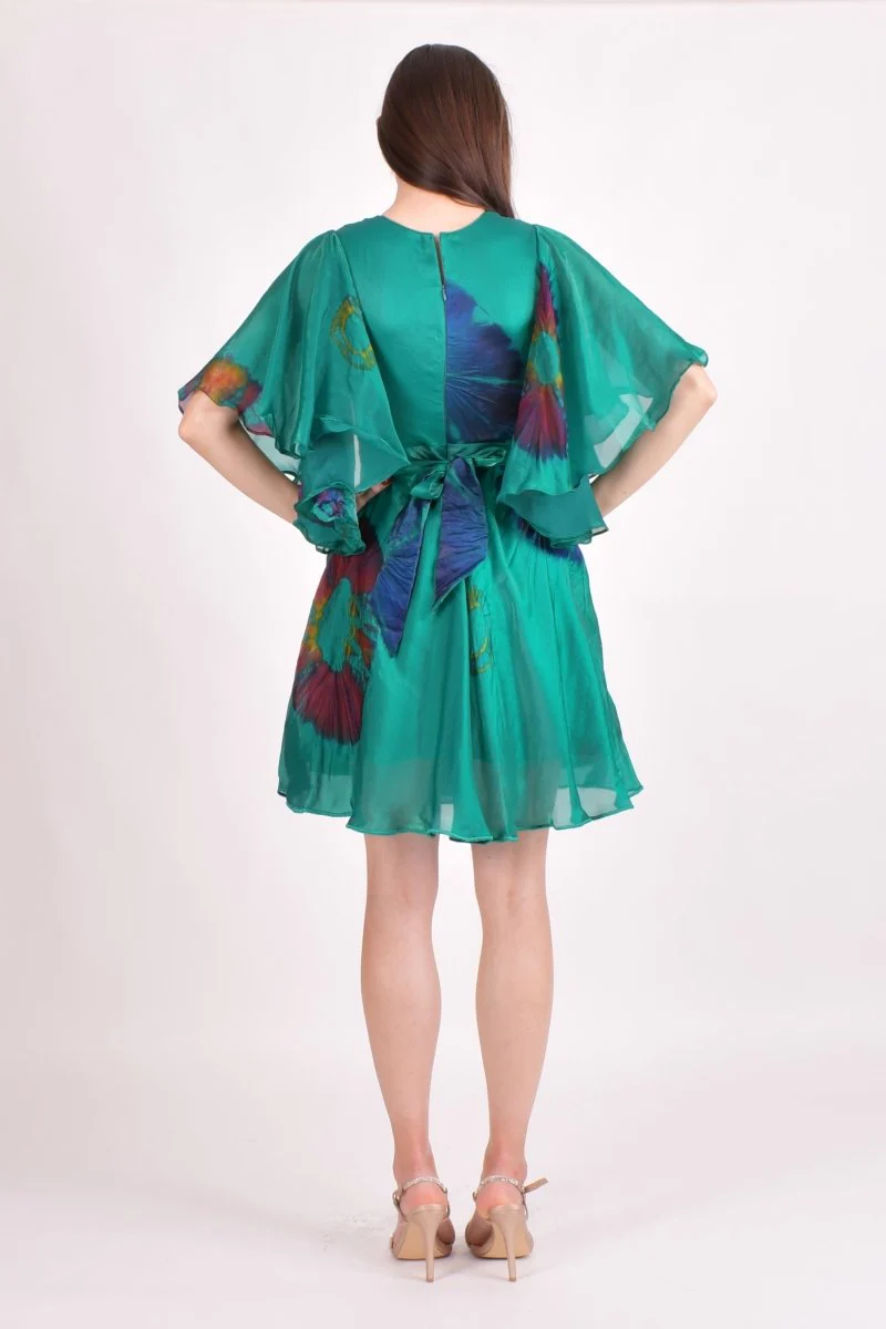 Hand Tie Dye Green Mini Dress - Image 2