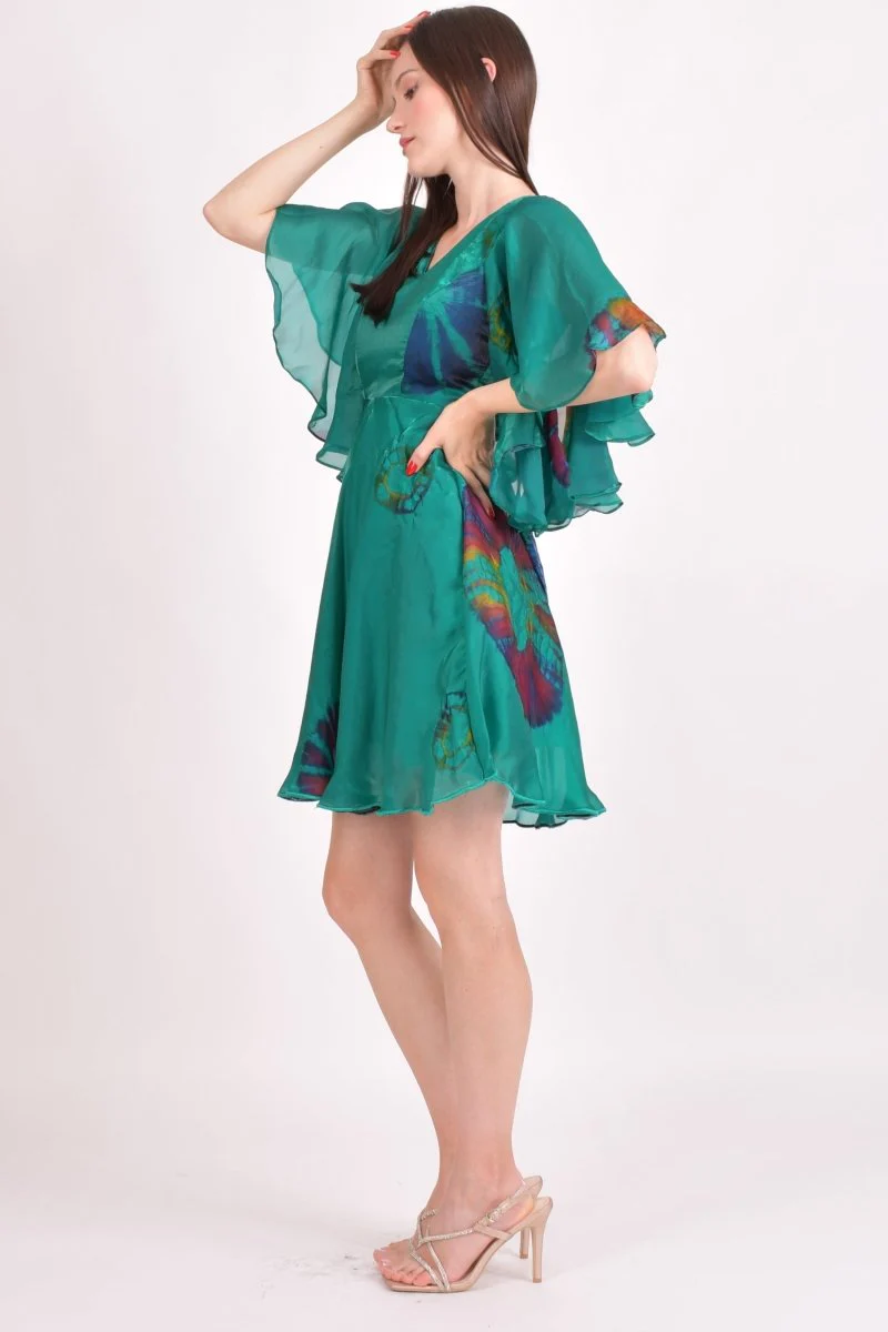 Hand Tie Dye Green Mini Dress - Image 4