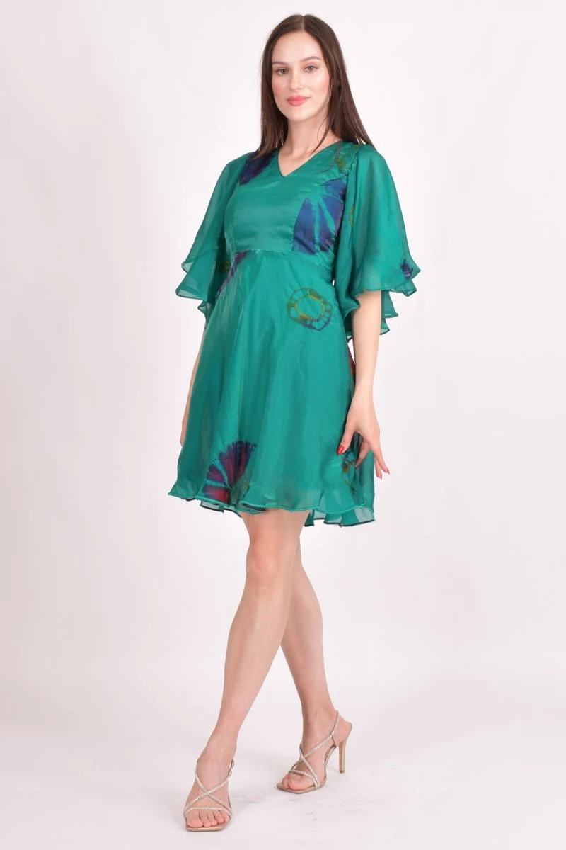 Hand Tie Dye Green Mini Dress - Image 5