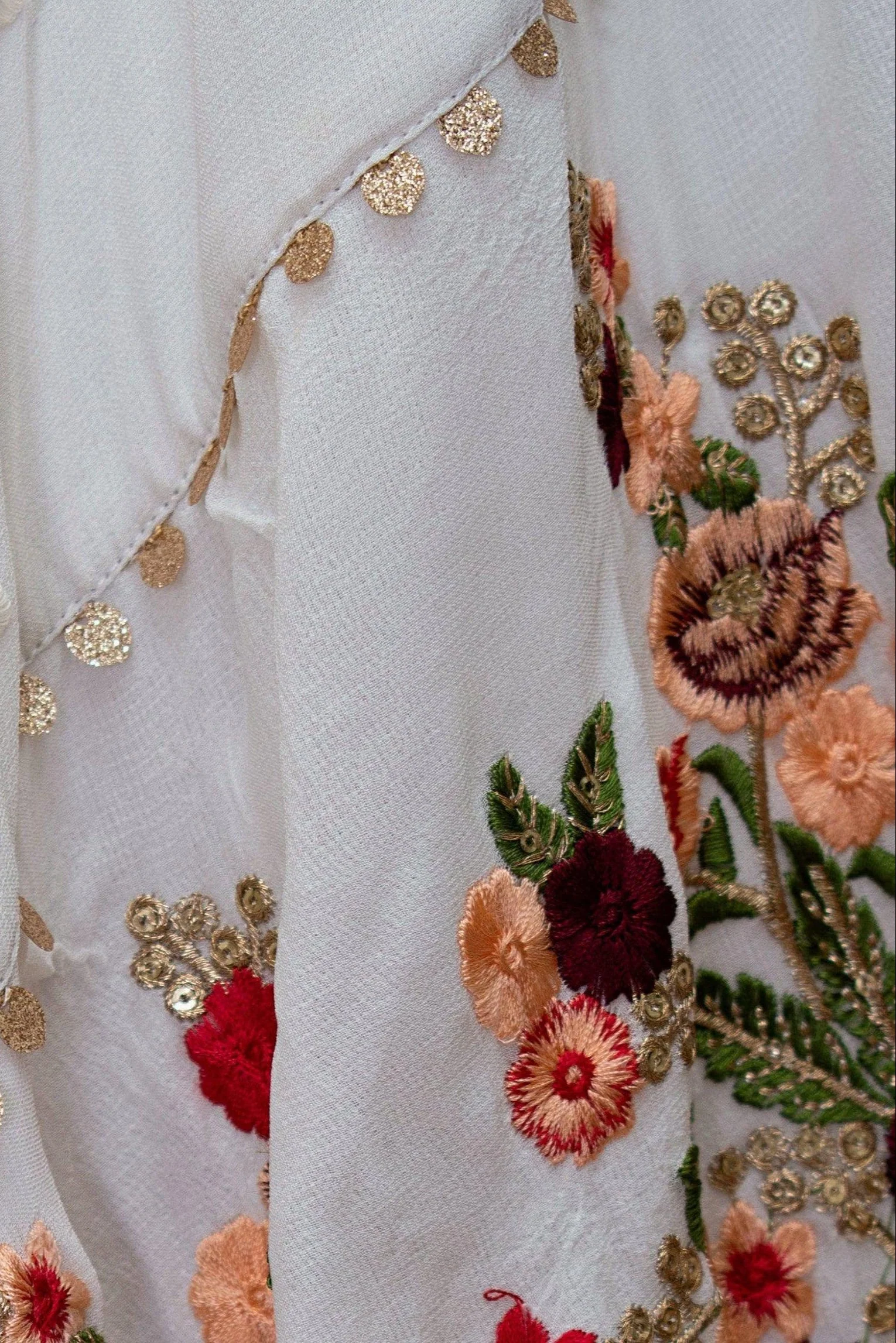 White Print Plunge Neckline Gown - Image 4