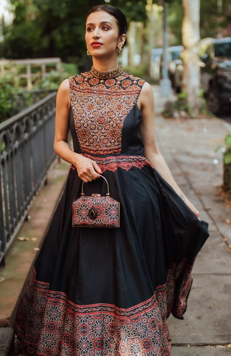 High Neck Long Dress with Hand Embroidery