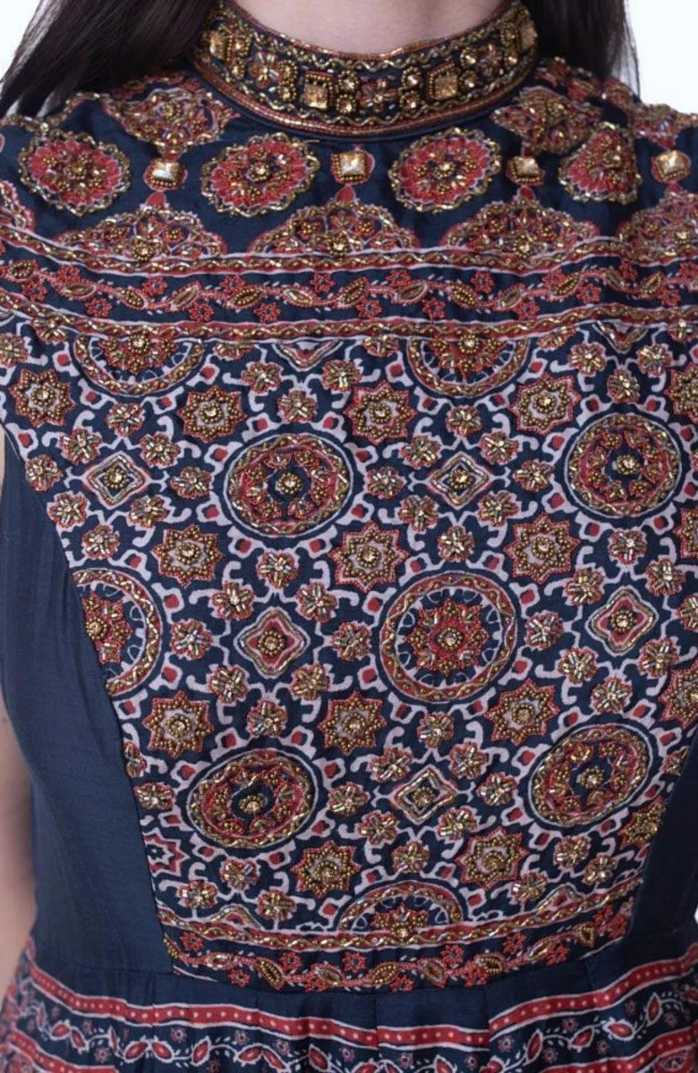 High Neck Long Dress with Hand Embroidery - Image 3