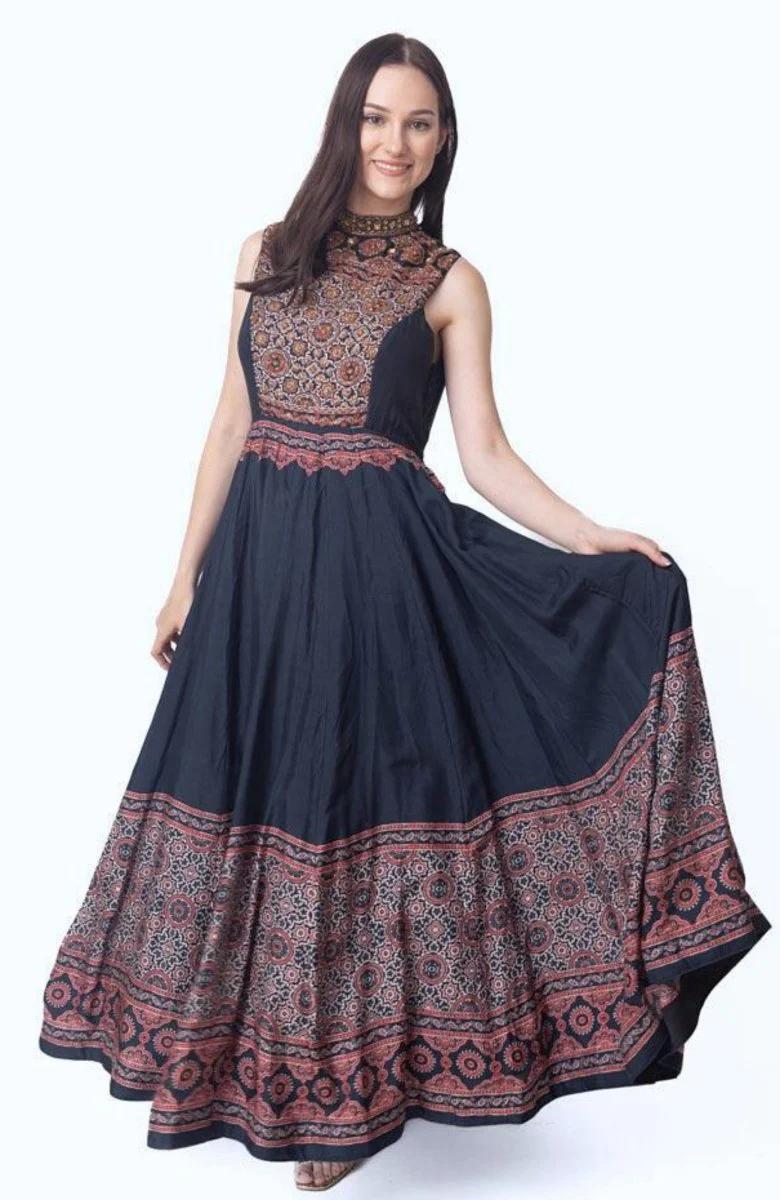 High Neck Long Dress with Hand Embroidery - Image 6