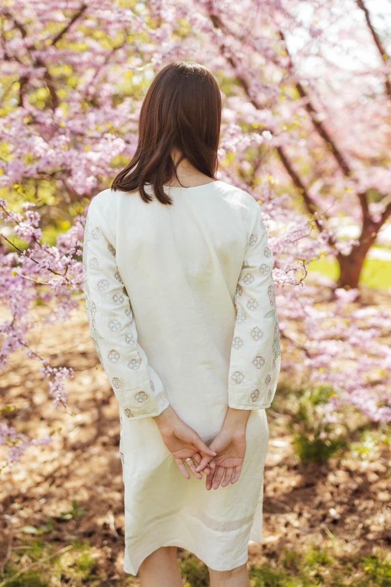 Midi Dress with Floral Hand Embroidery - Image 2