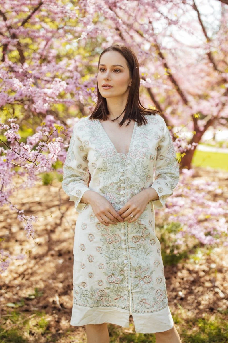 Midi Dress with Floral Hand Embroidery - Image 4