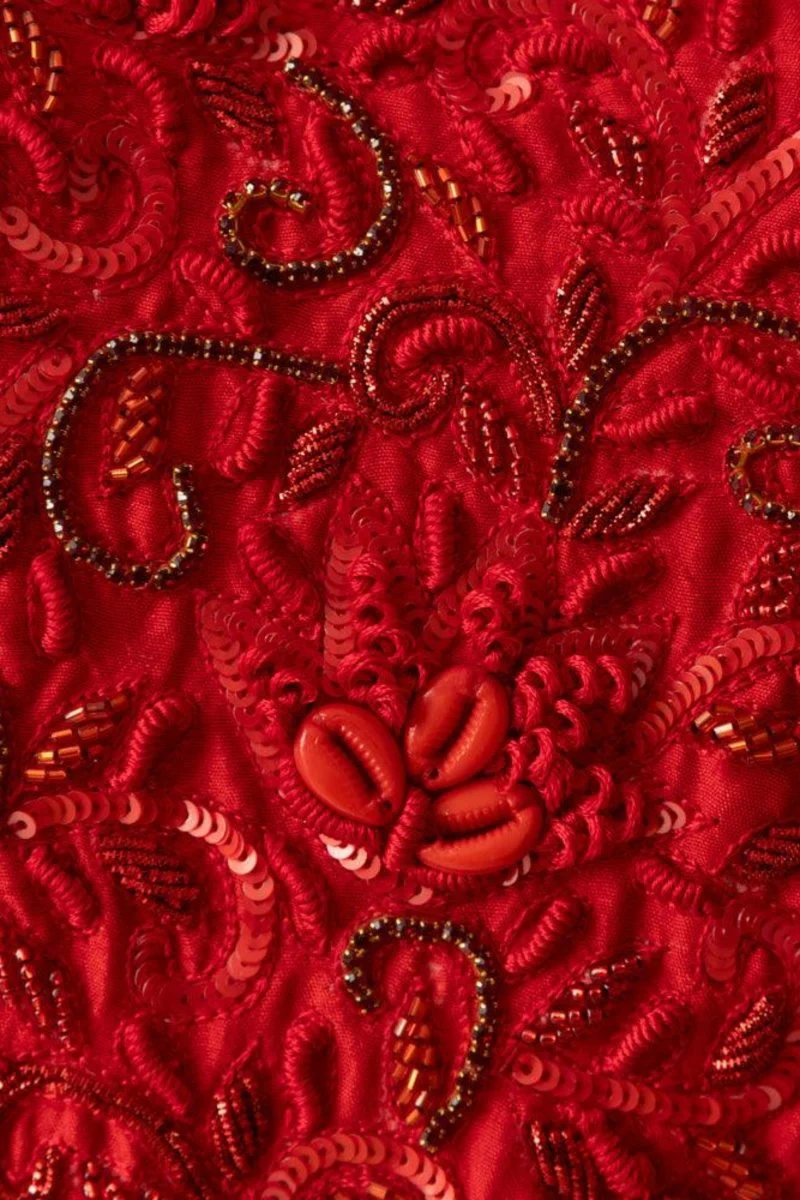 Raw Silk Red One Shoulder Gown - Image 5