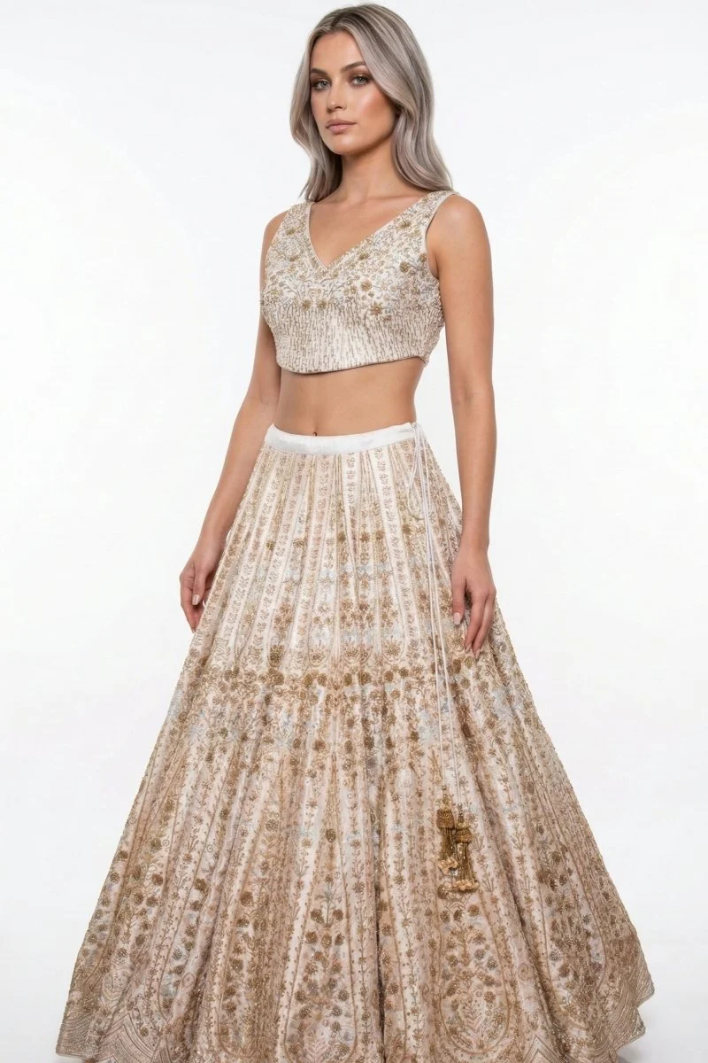 Ivory Hand Embroidered Bridal Lehenga Choli Set - Image 5