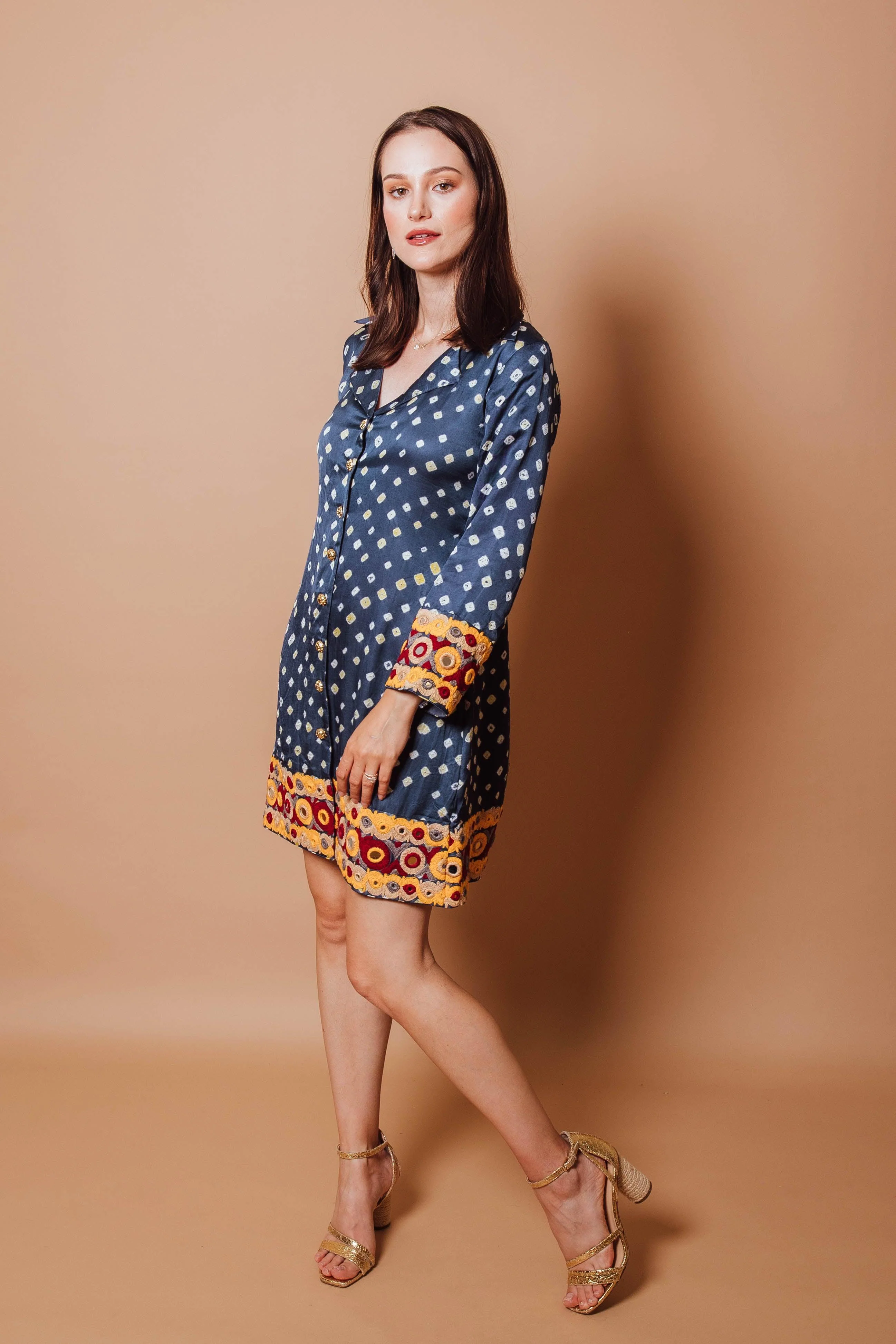 Blue Blazer Dress with Hand Embroidery - Image 3