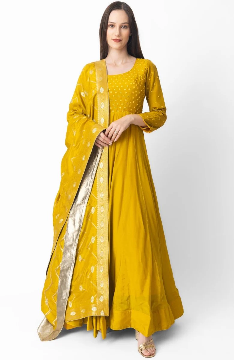 Yellow Dress with Mirror Embroidery - Image 4