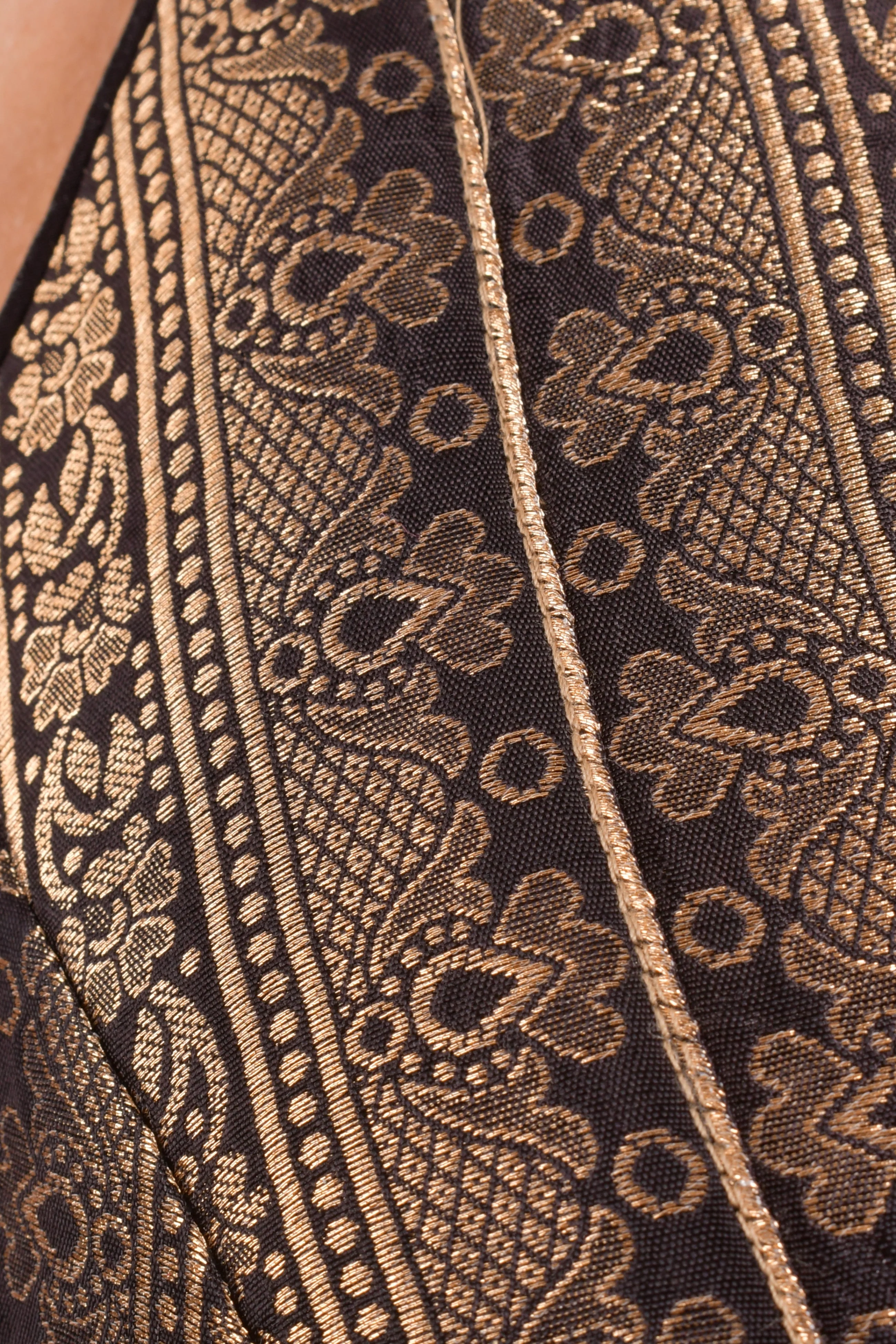 Black Ruffle Saree - Pre-Stitched Ready to Wear Saree with Jacquard Border - Image 3