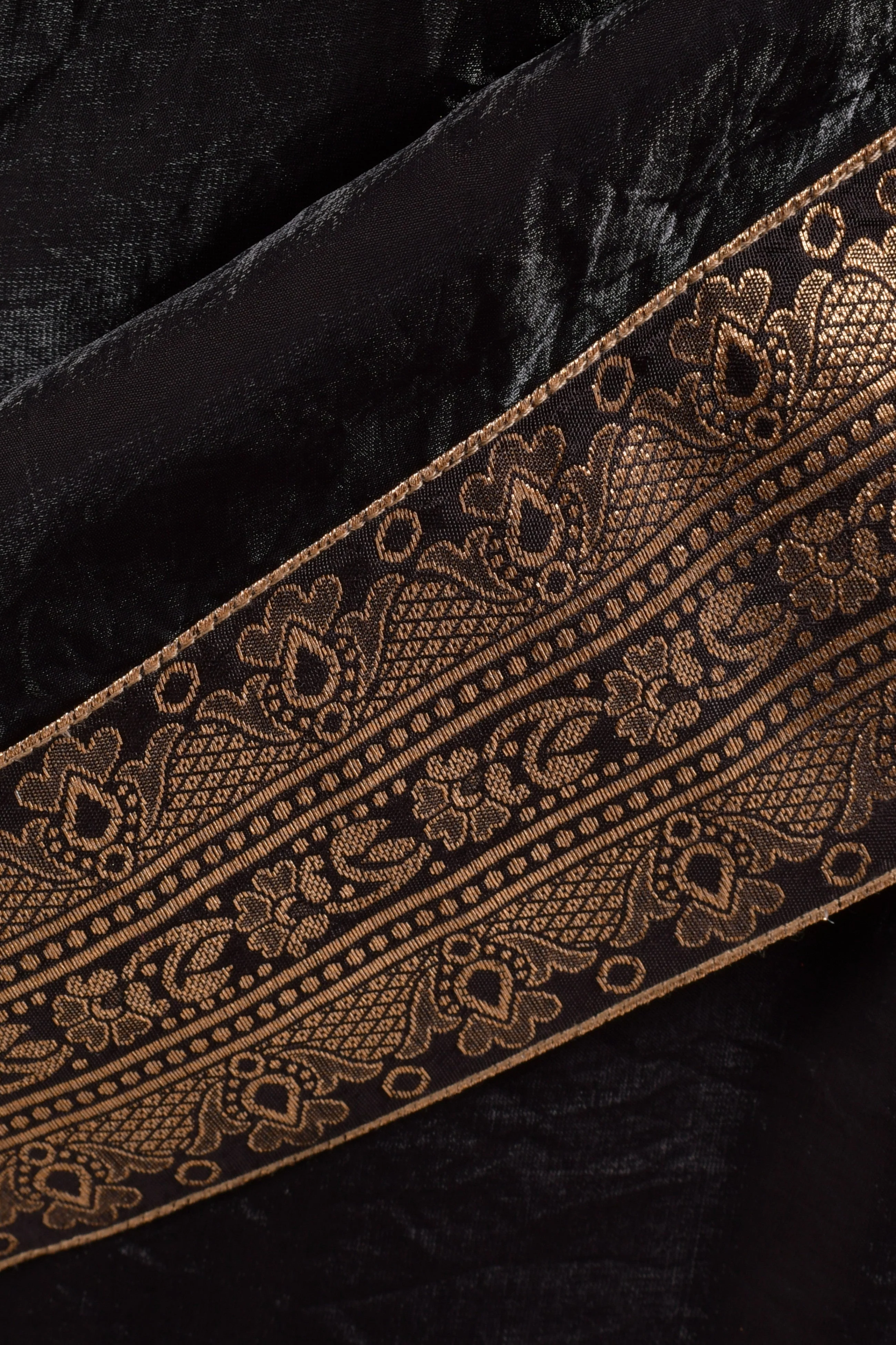 Black Ruffle Saree - Pre-Stitched Ready to Wear Saree with Jacquard Border - Image 5