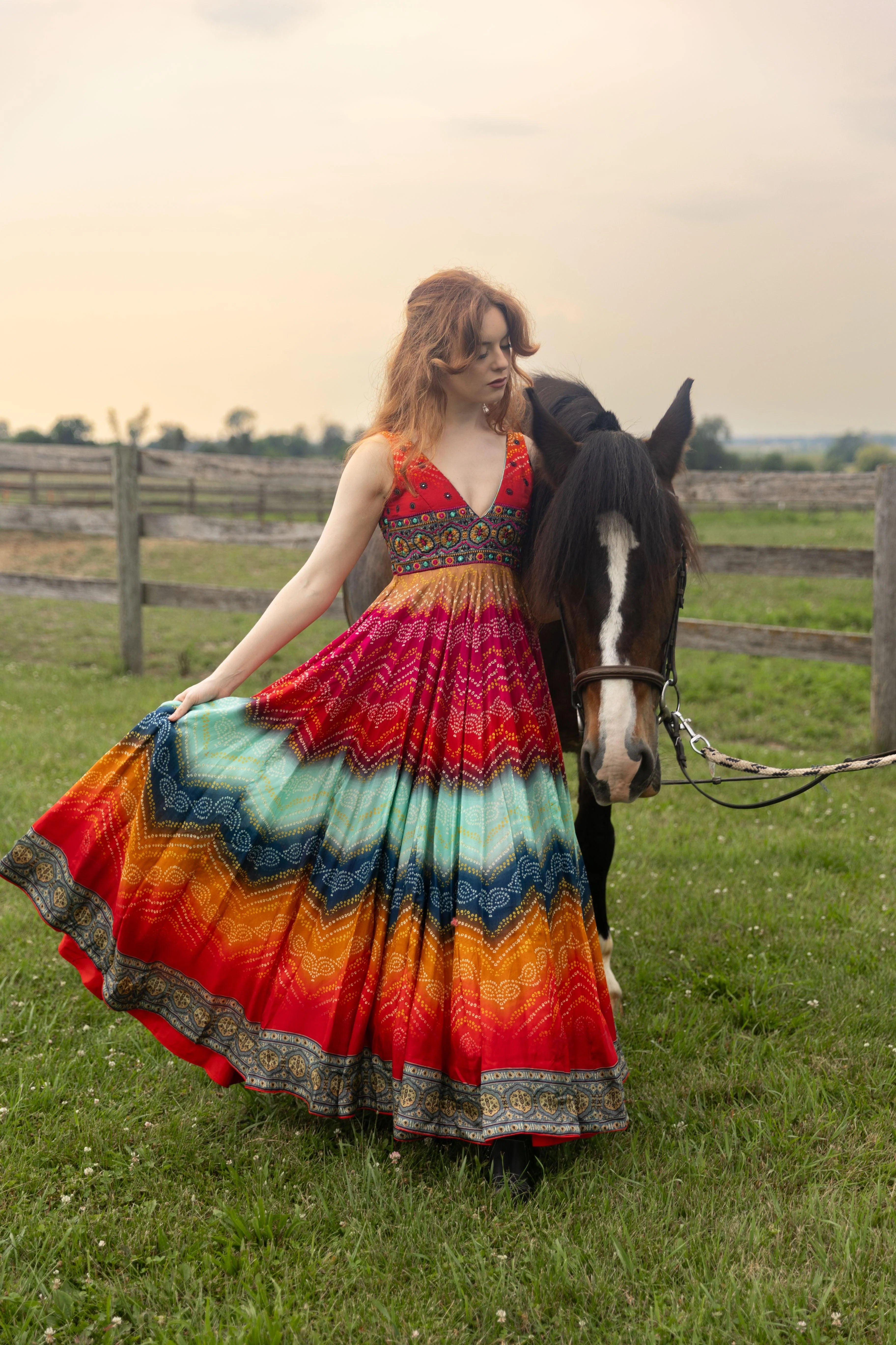 Long Dress with Bandhani Print for Weddings and Festivals