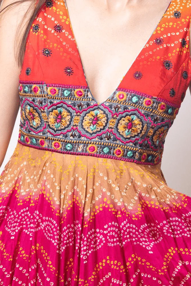 Long Dress with Bandhani Print for Weddings and Festivals - Image 3
