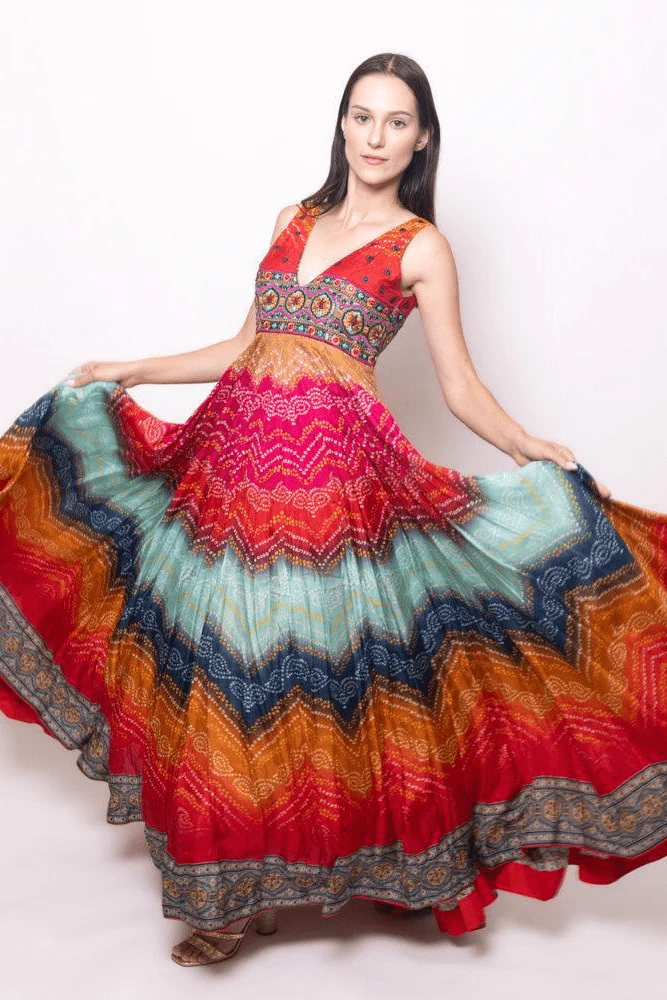 Long Dress with Bandhani Print for Weddings and Festivals - Image 4