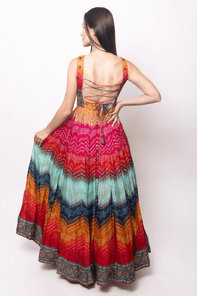 Long Dress with Bandhani Print for Weddings and Festivals - Image 6