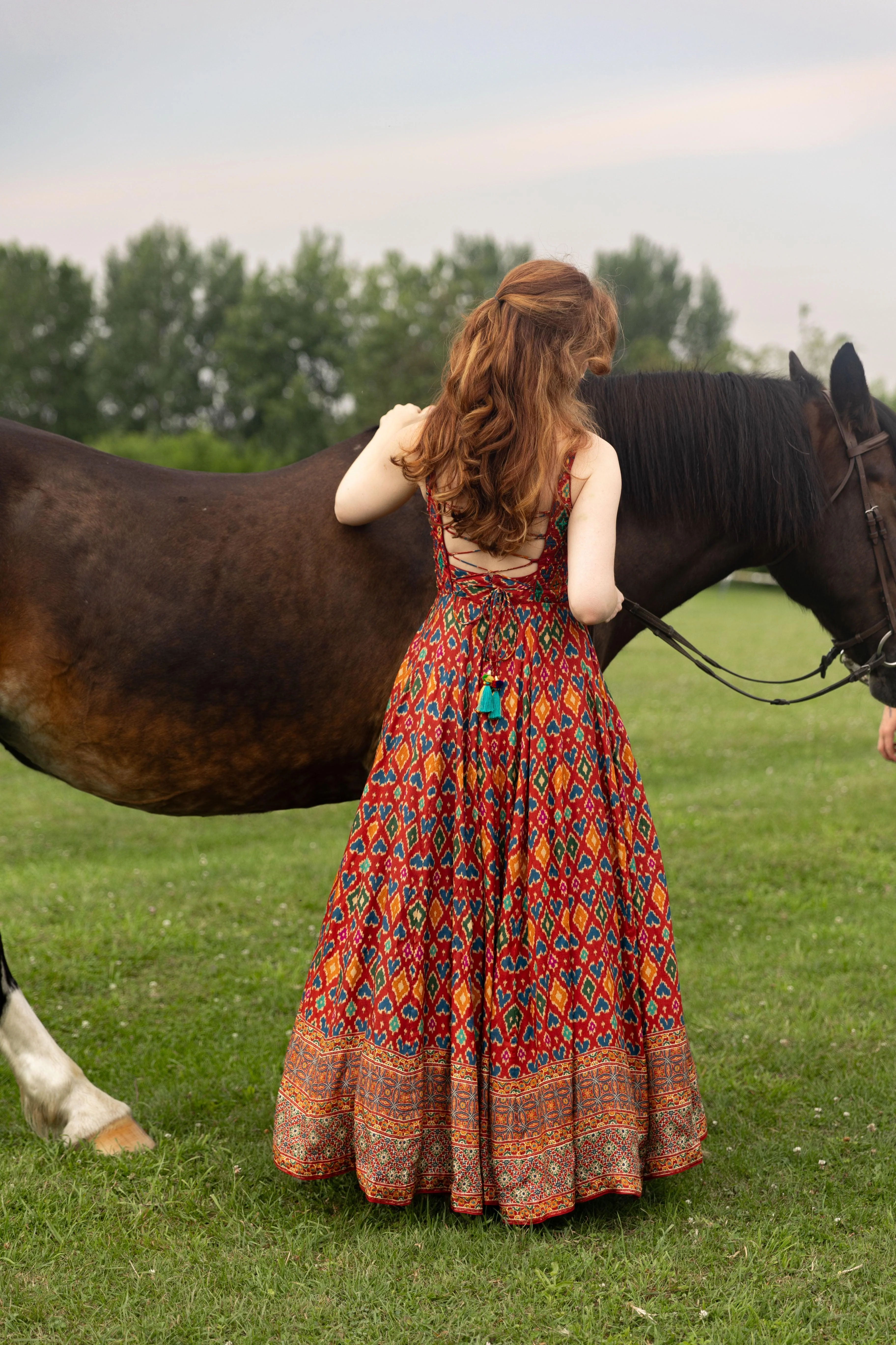 Red Dress with Patola Print - Image 2