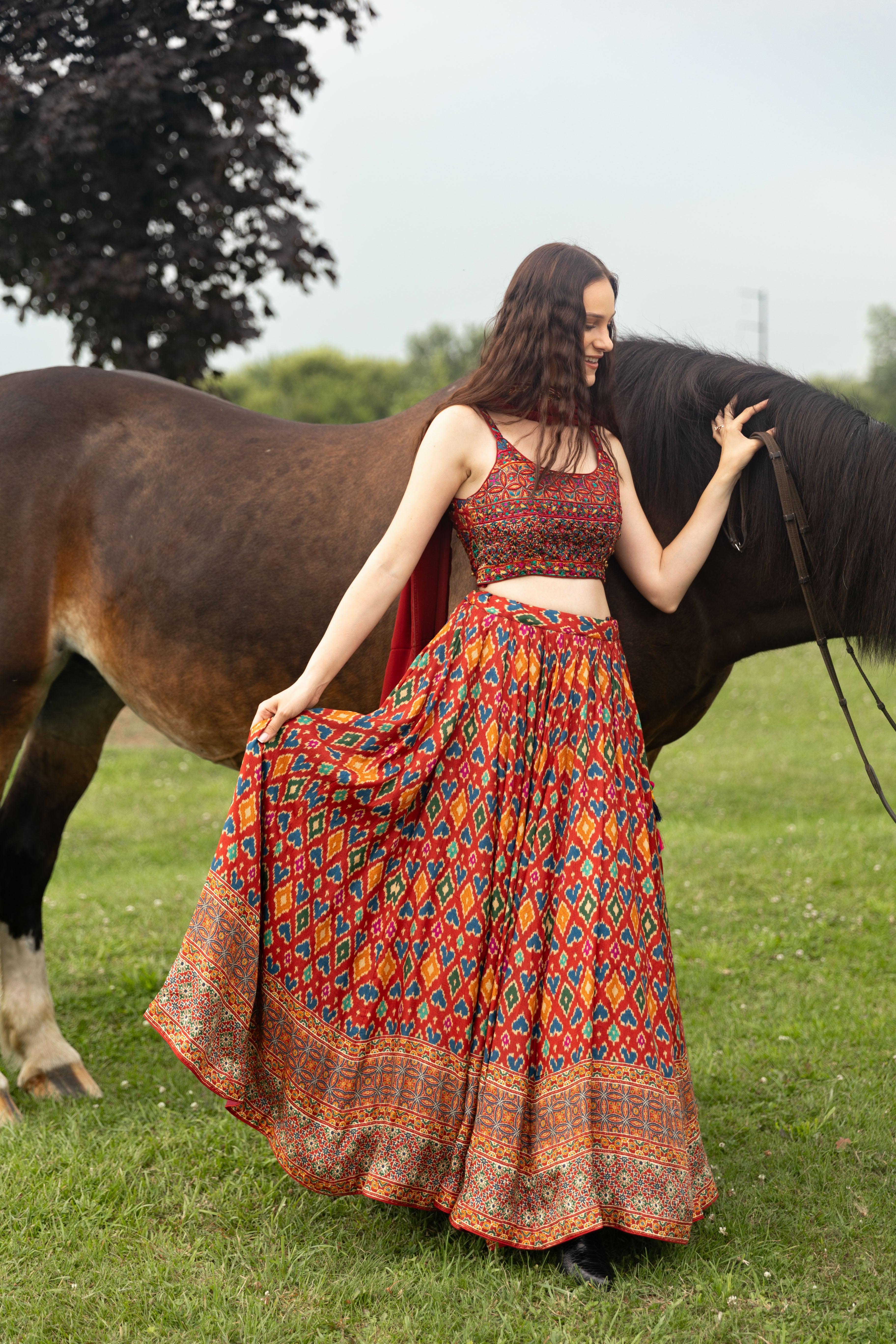 Red Patola Print Lehenga Choli Set - Image 3