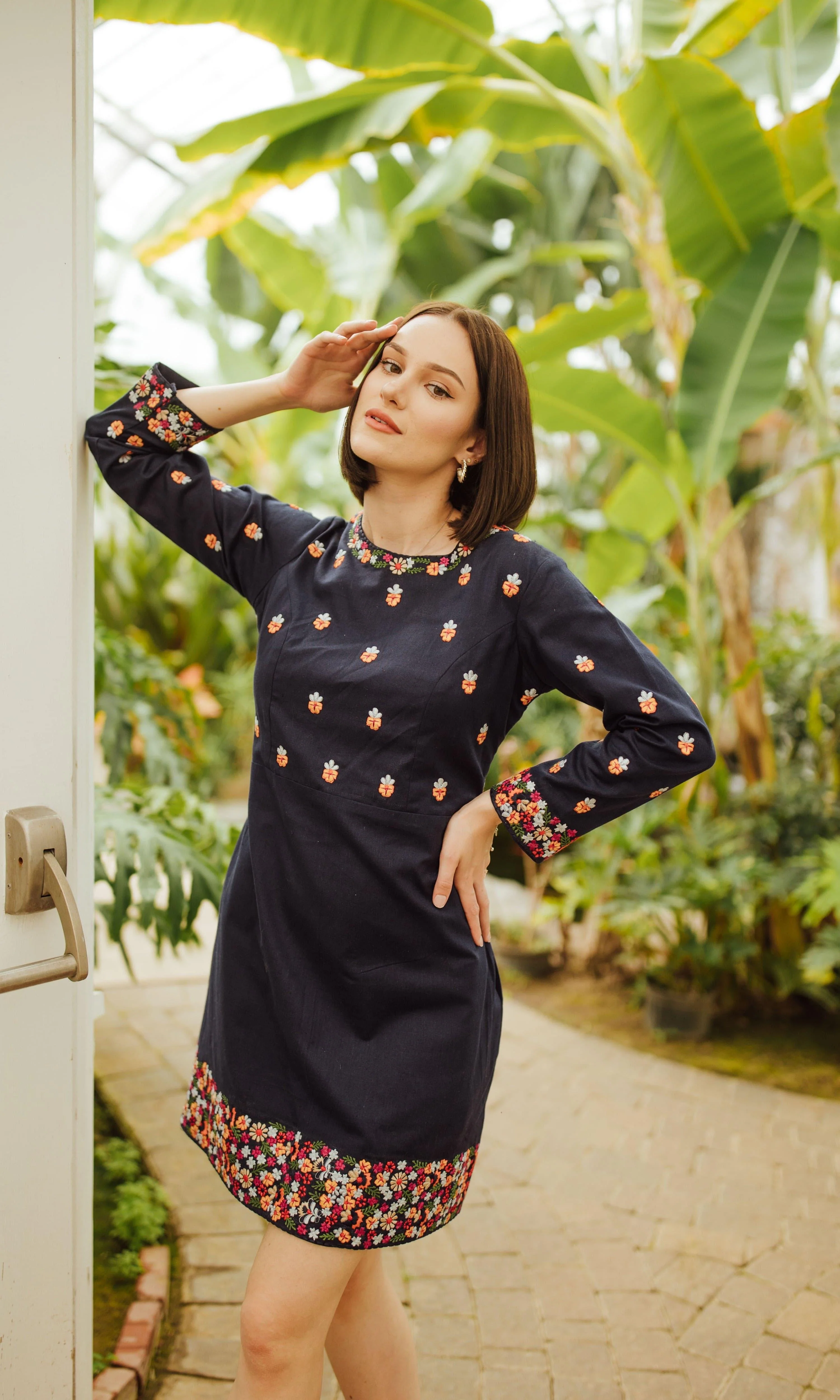 Navy Mini Dress with Embroidery - Image 3
