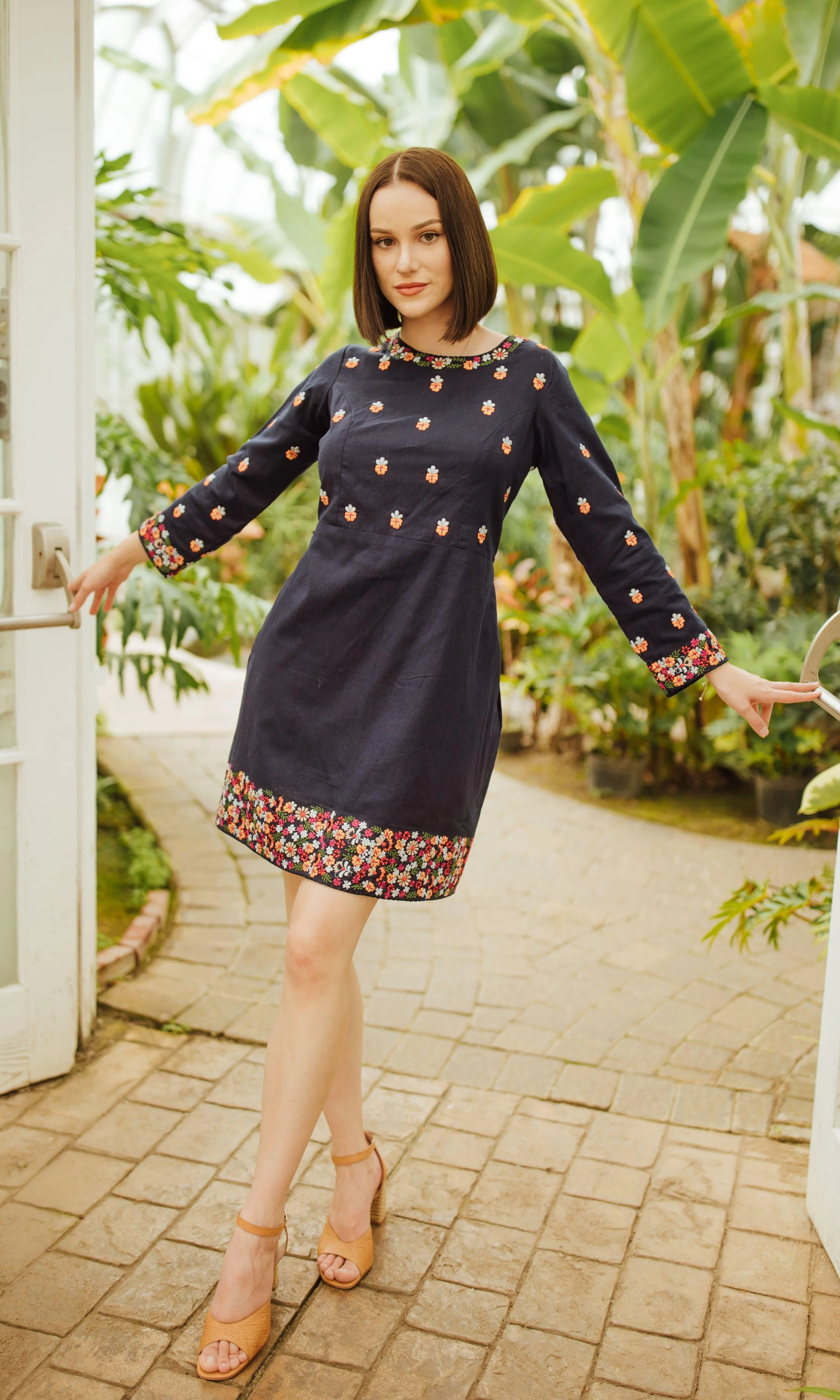 Navy Mini Dress with Embroidery - Image 5