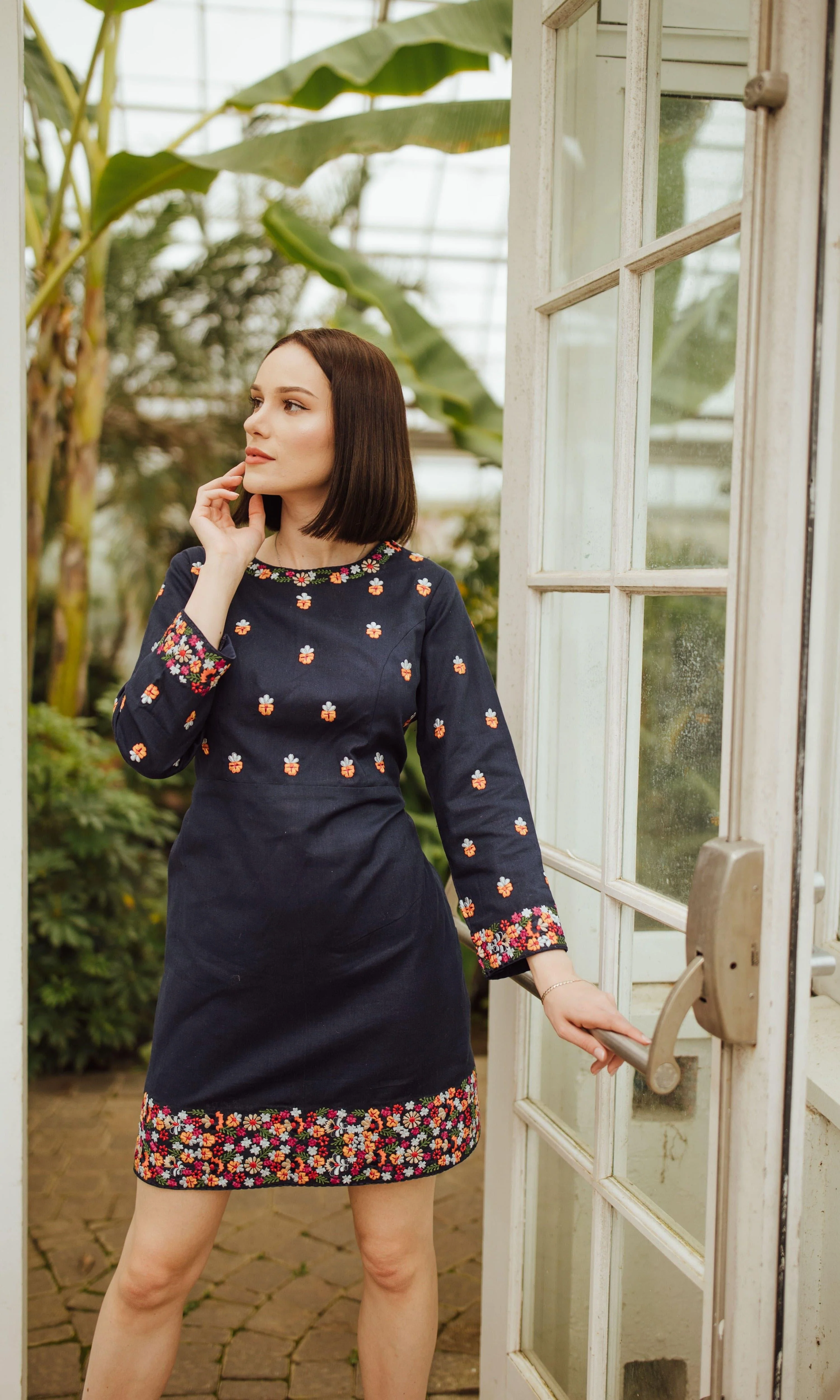 Navy Mini Dress with Embroidery - Image 6
