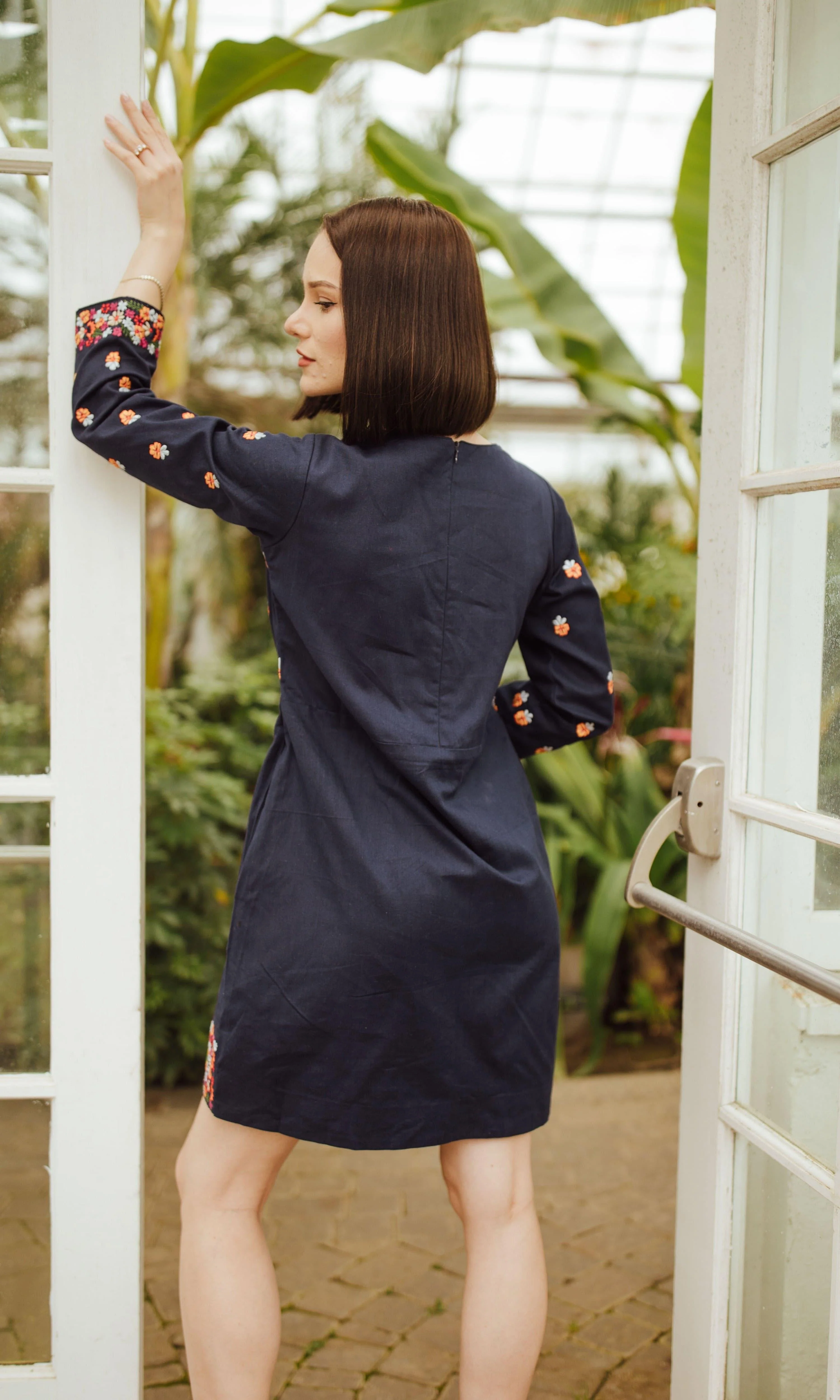 Navy Mini Dress with Embroidery - Image 7