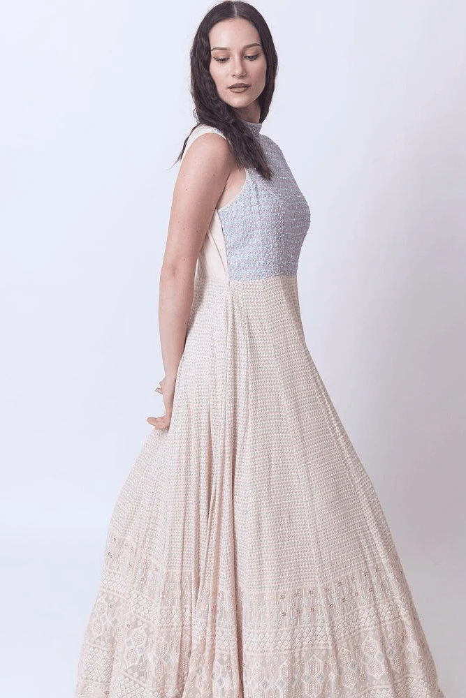 Manya Beige Gown Hand Embroidery - Image 6