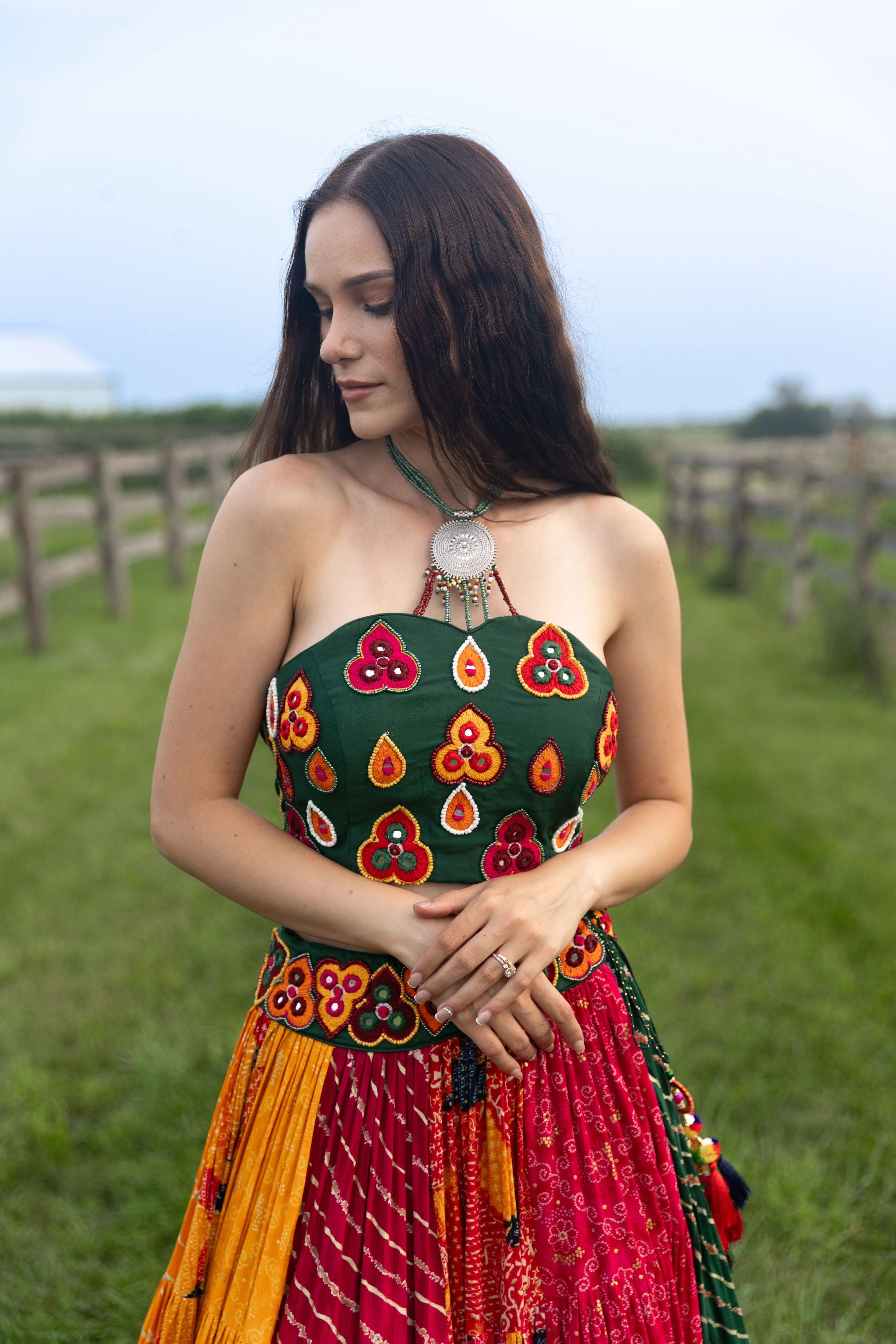 Necklace Top Multi Color Full Flare Chaniya Choli Set - Image 3