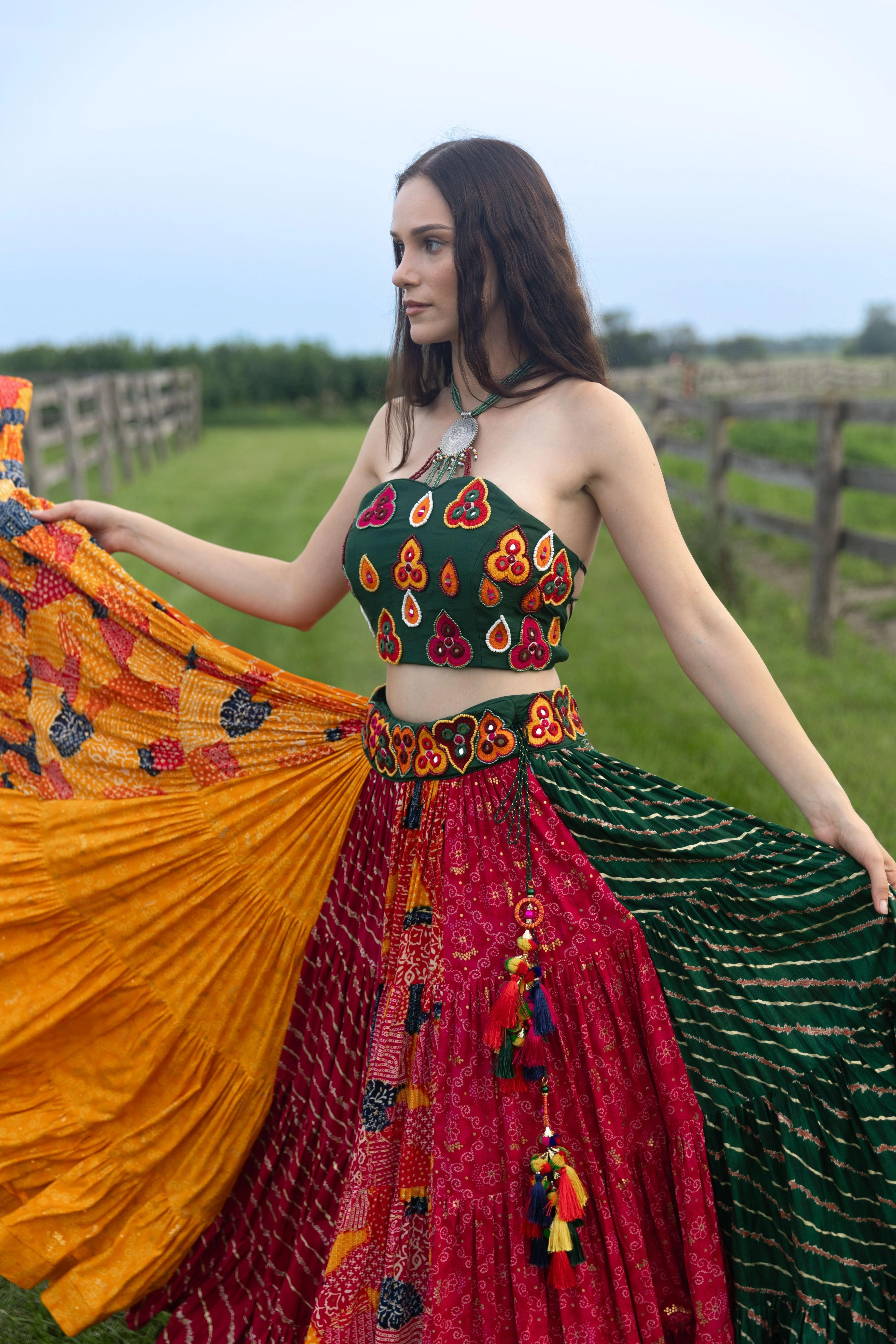 Necklace Top Multi Color Full Flare Chaniya Choli Set - Image 5