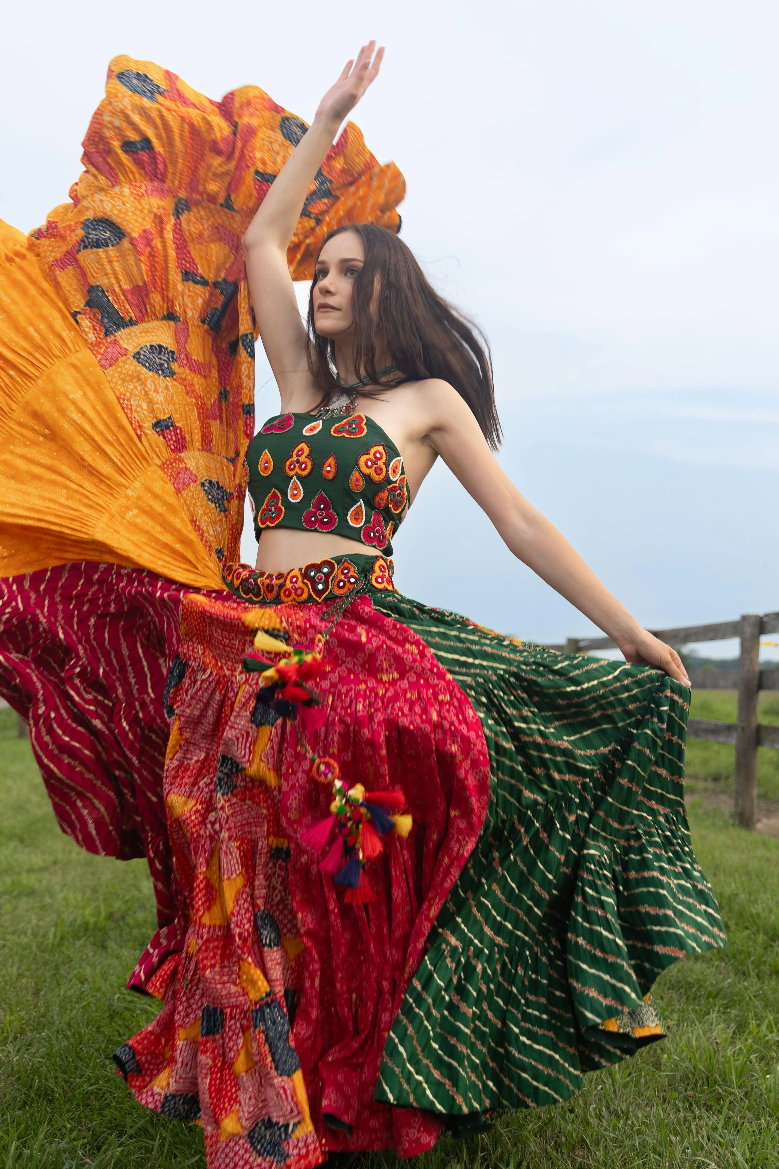 Necklace Top Multi Color Full Flare Chaniya Choli Set - Image 6