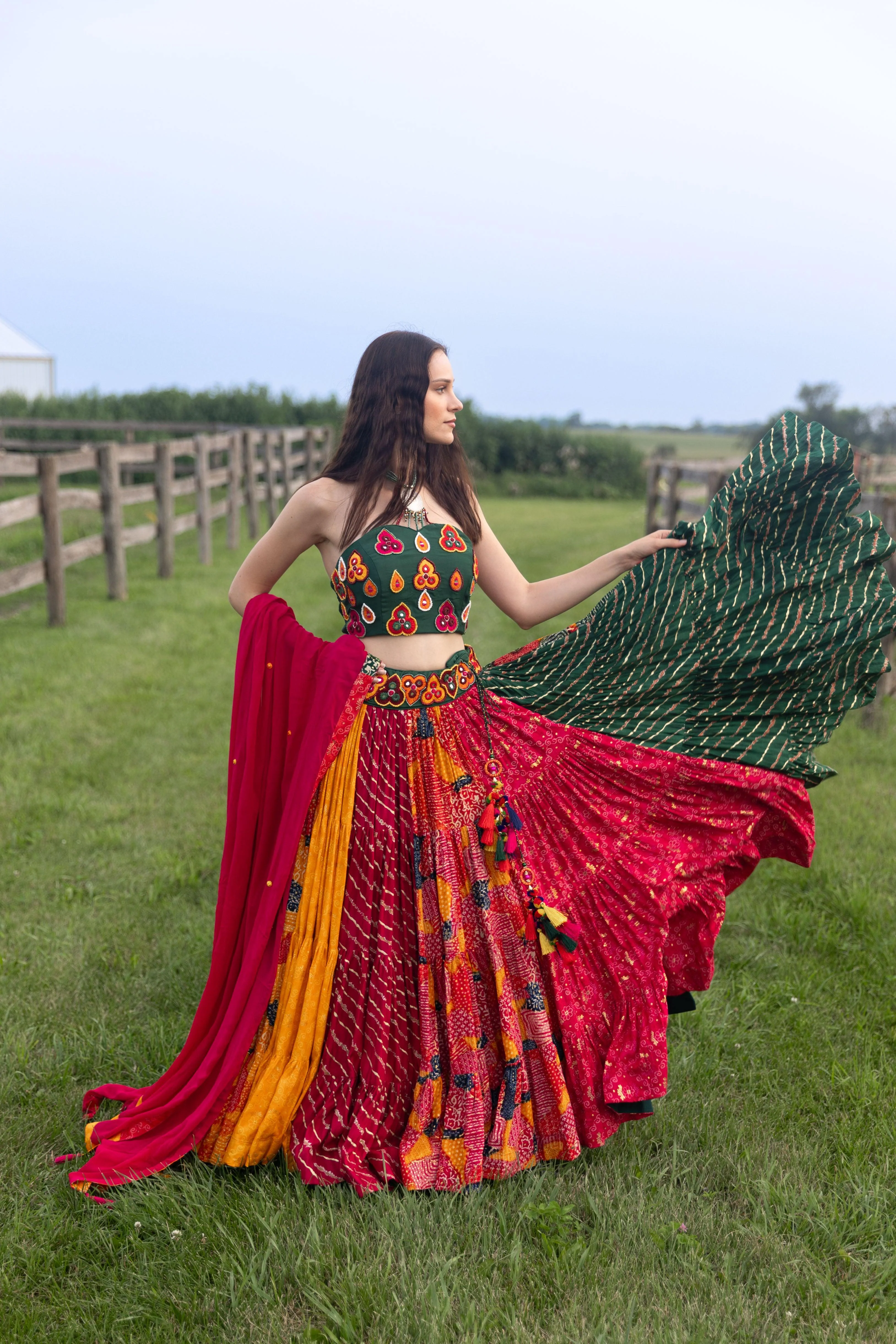 Necklace Top Multi Color Full Flare Chaniya Choli Set - Image 8
