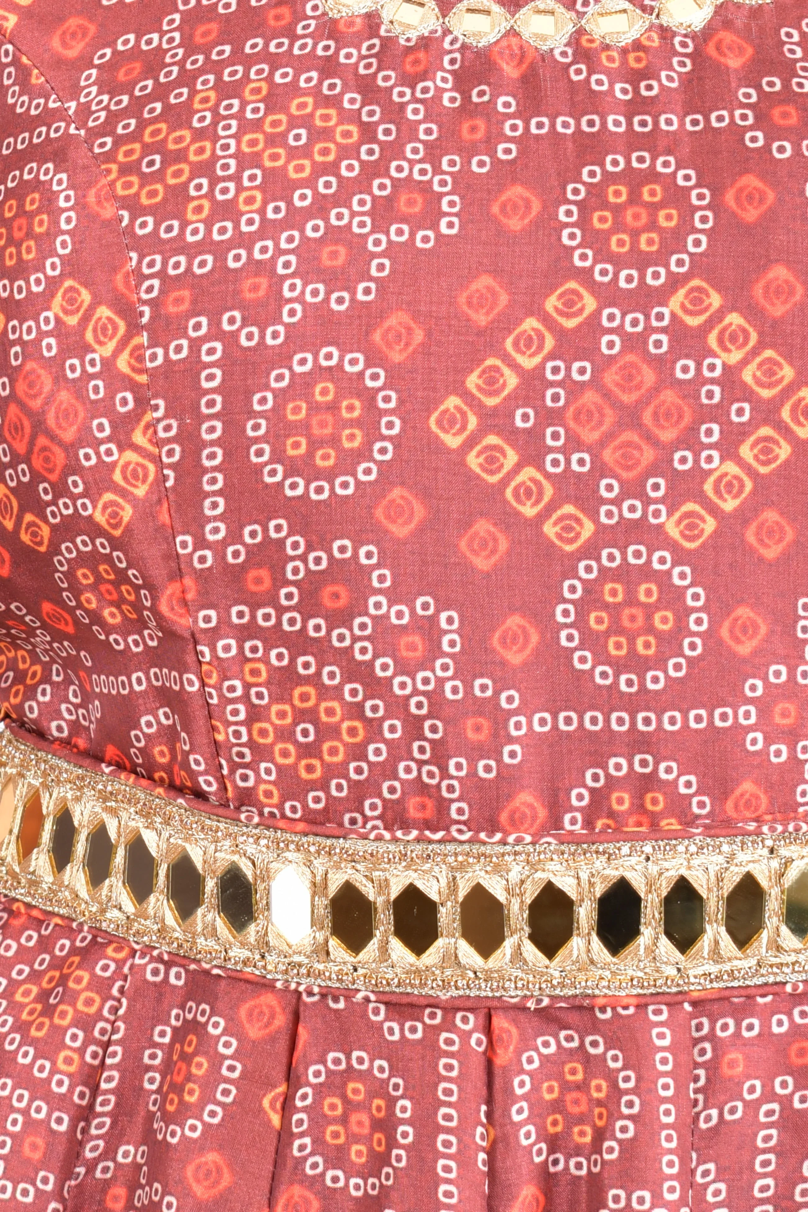 Maroon Silk Bandhani Gown - Image 3
