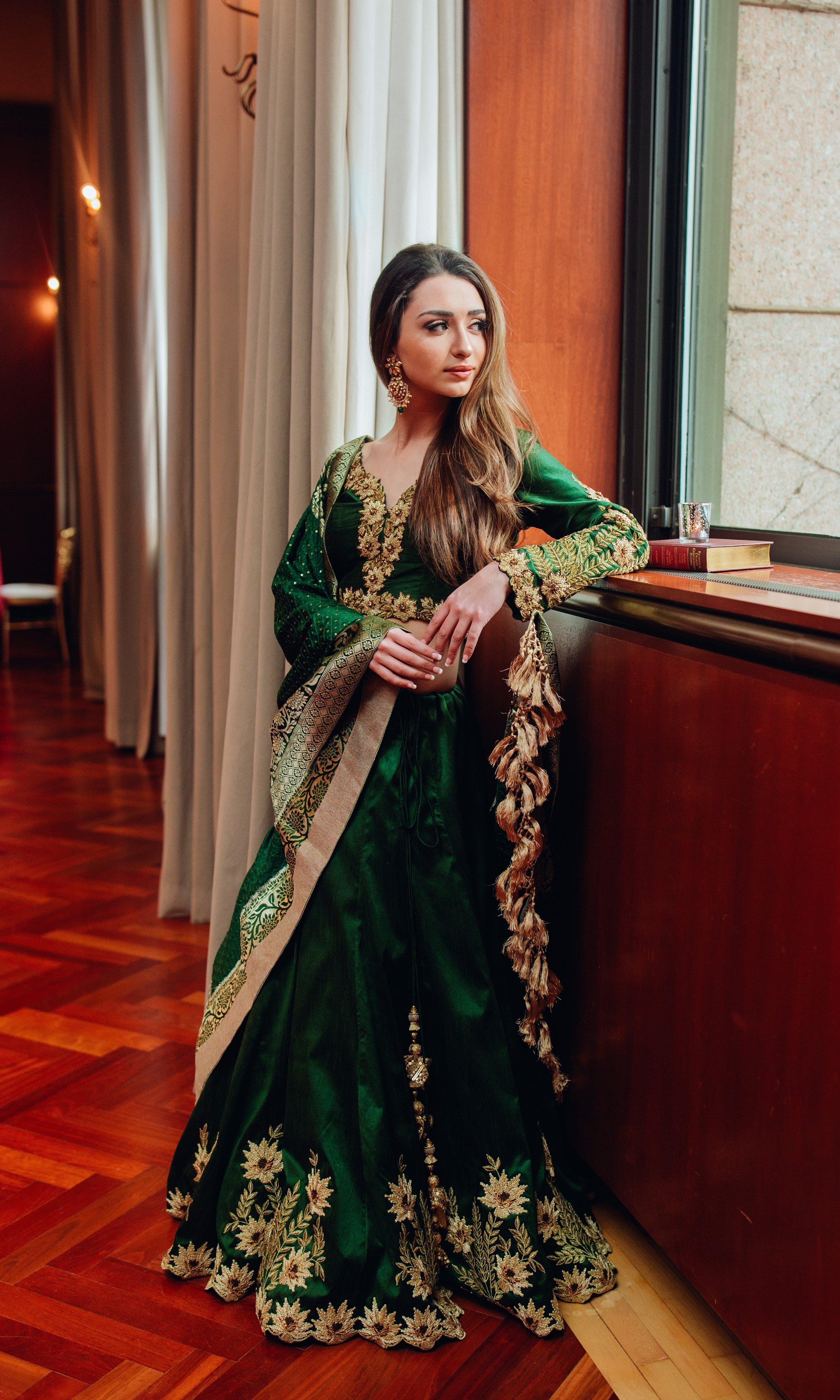 Green Silk Lehenga Choli with Heavy Embroidery - Image 4